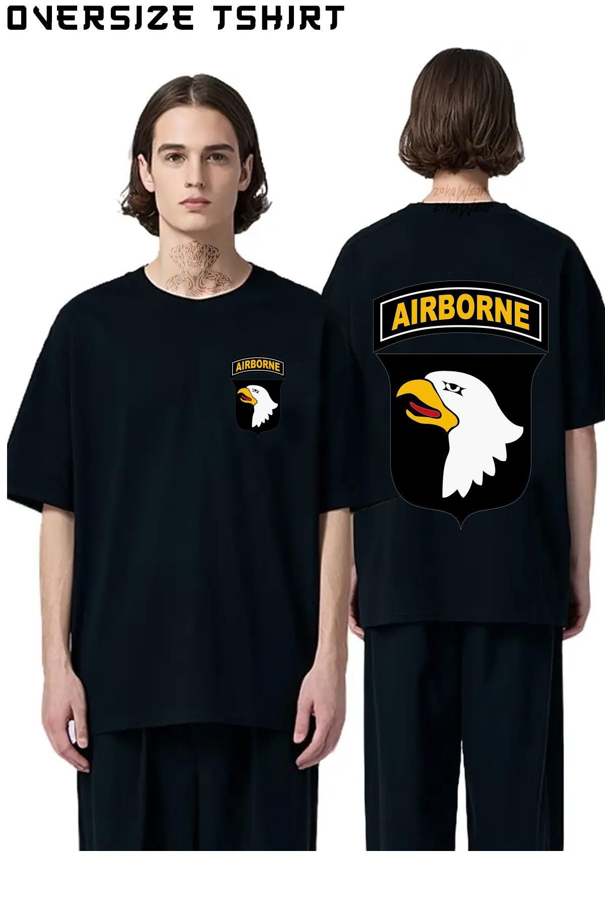 ZOKAWEAR Unisex 101st-Airborne-Division-(US-Army) Sırt Baskılı Oversize T-shirt