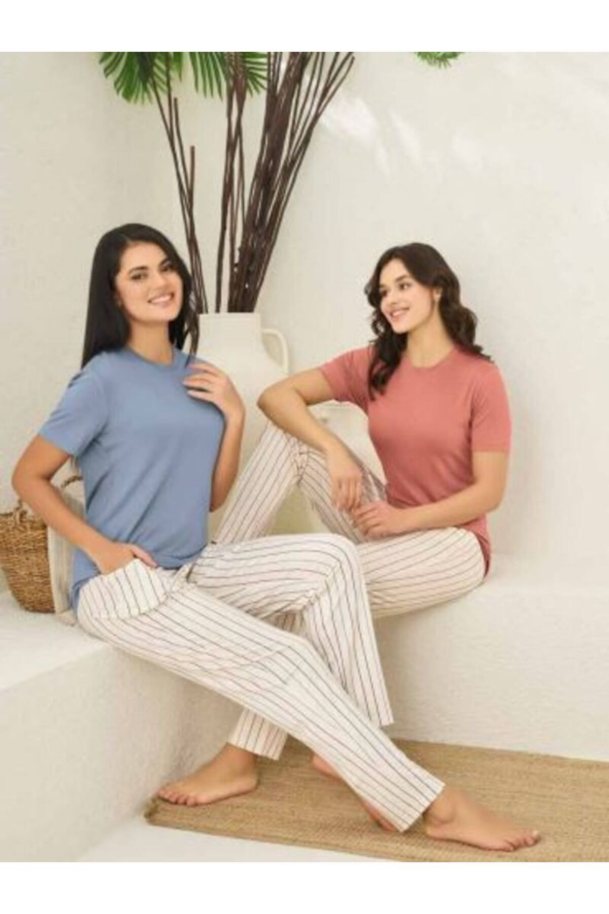 Rozalinda Yazlık Pijama Takımı Bambu Kumaş Kısa Kollu