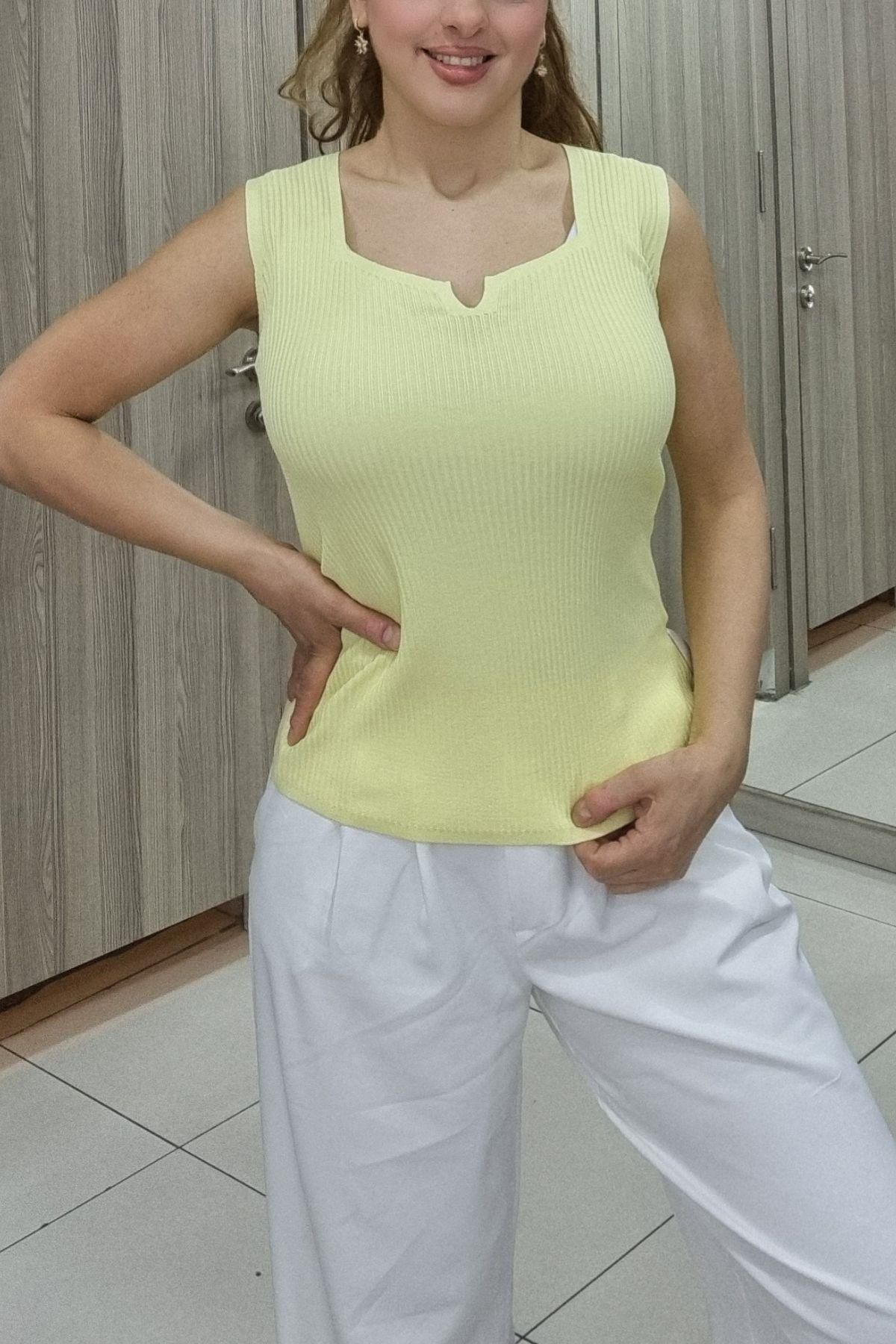 Maya Butik Kolsuz Yazlık Triko Basic Bluz - 0165