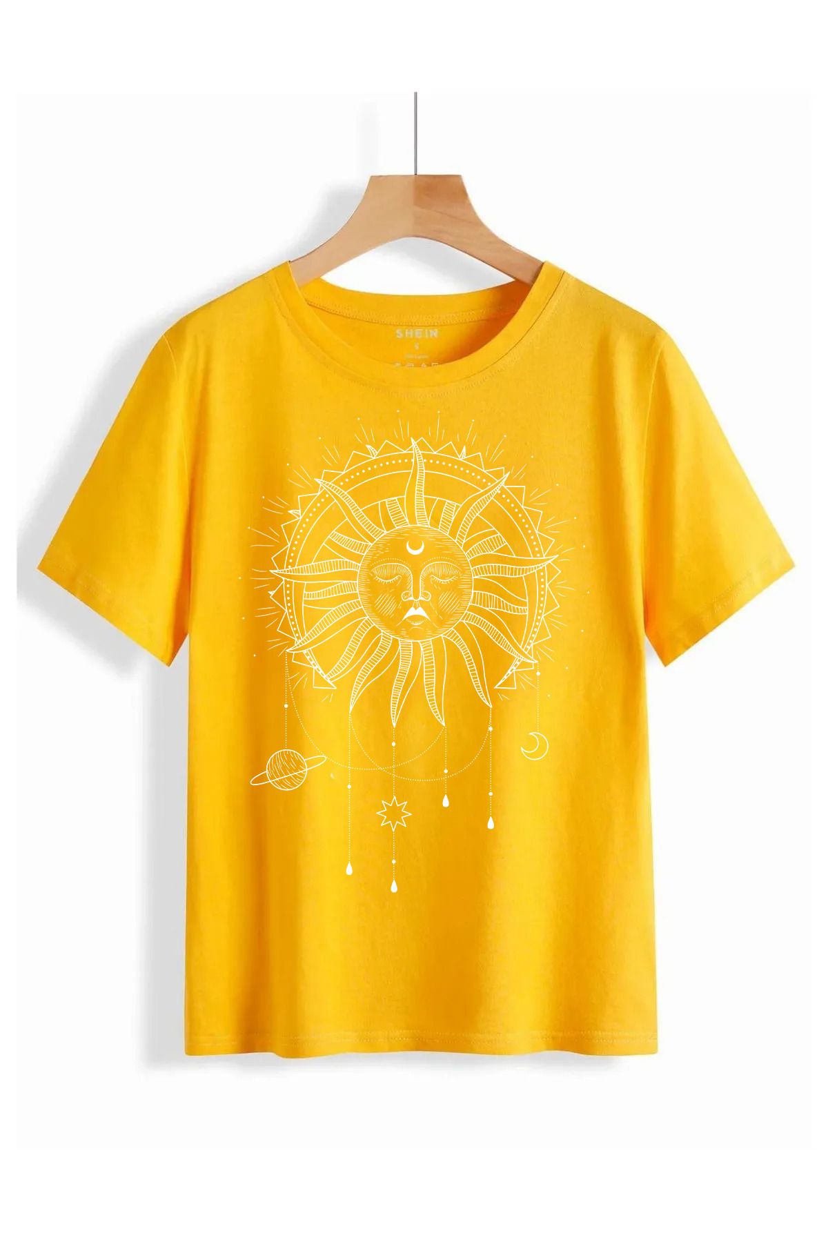 JAMPY Unisex Sarı Güneş Baskılı Oversize T-shirt