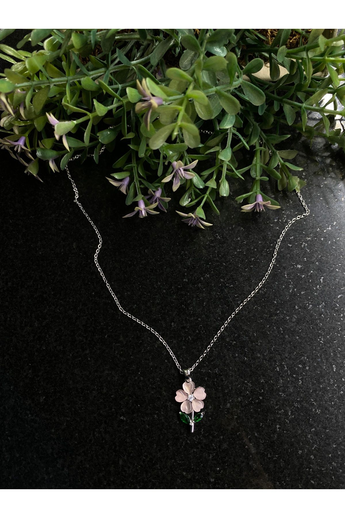 Gök Accessories Pembe Çiçek Çelik Kolye