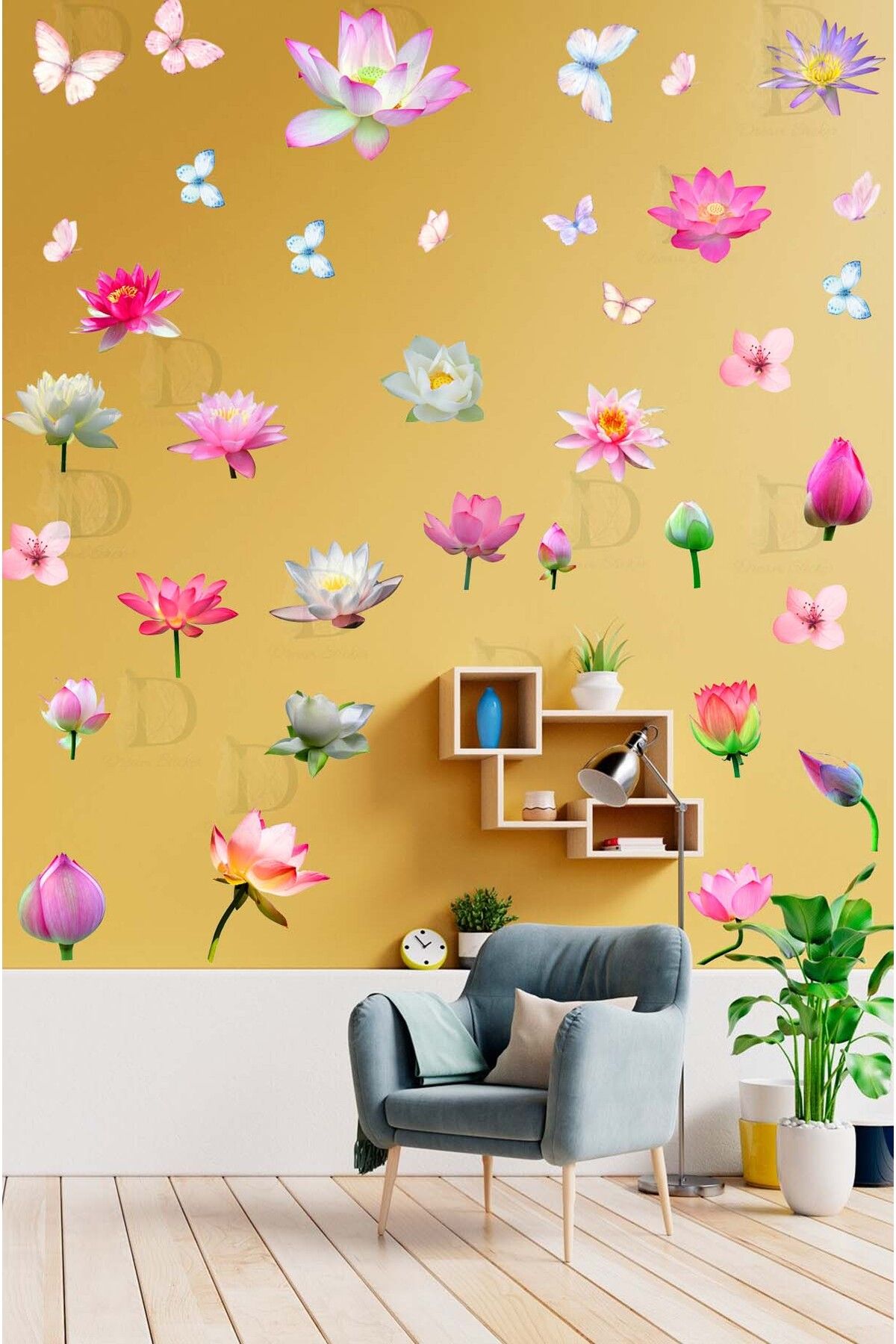 KT Decor Renkli Çiçekler ve Kelebekler Duvar Sticker Seti