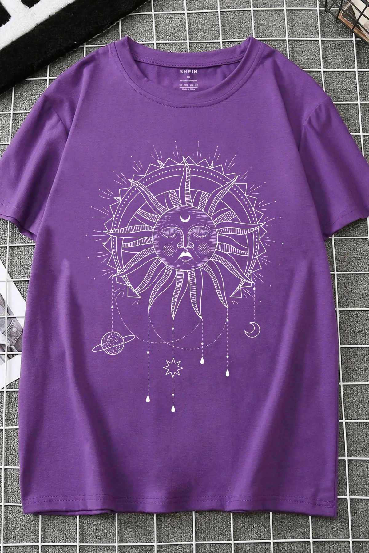 JAMPY Unisex Mor Güneş Baskılı Oversize T-shirt