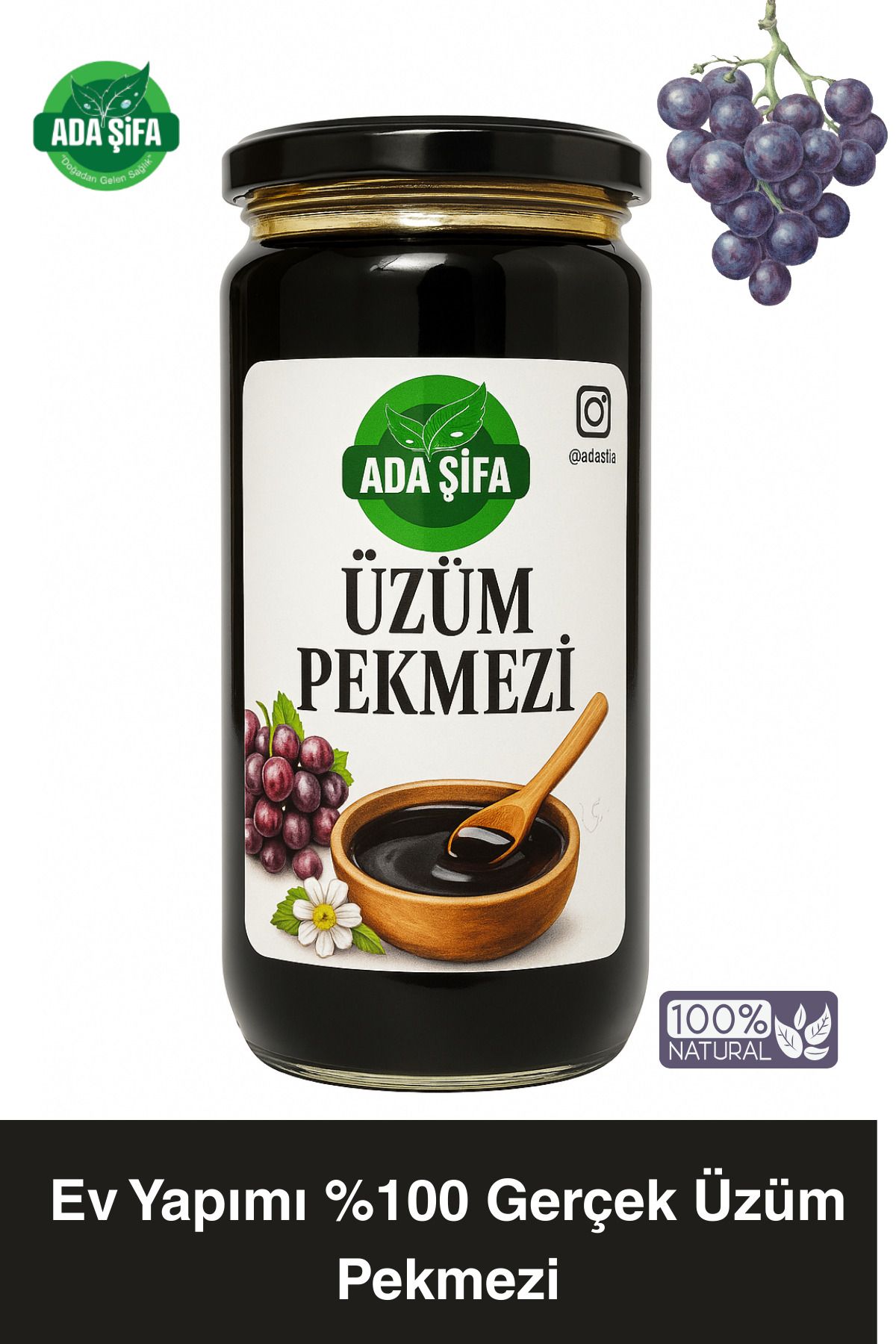 Adaşifa Ada Şifa - Ev Yapımı Gerçek Üzüm Pekmezi 600 gr