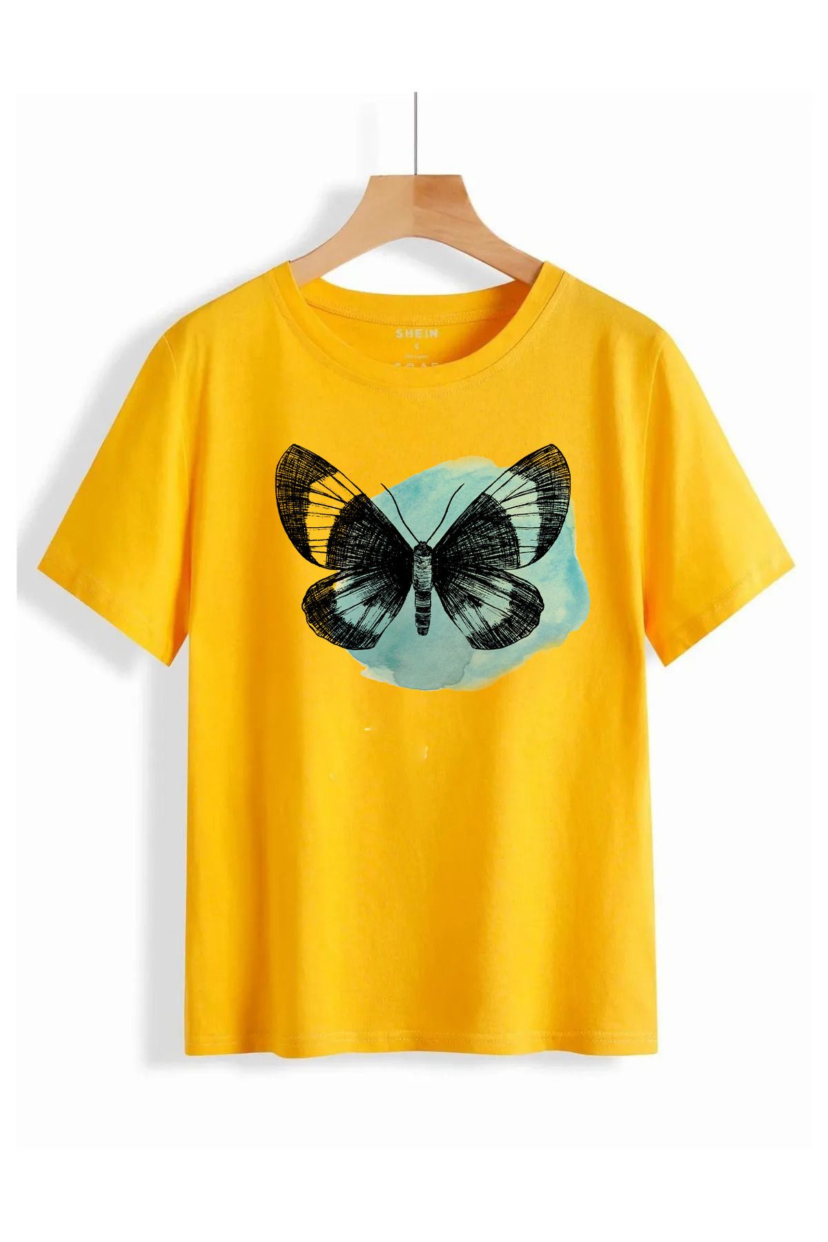 JAMPY Unisex Sarı Kelebek Baskılı Oversize T-shirt