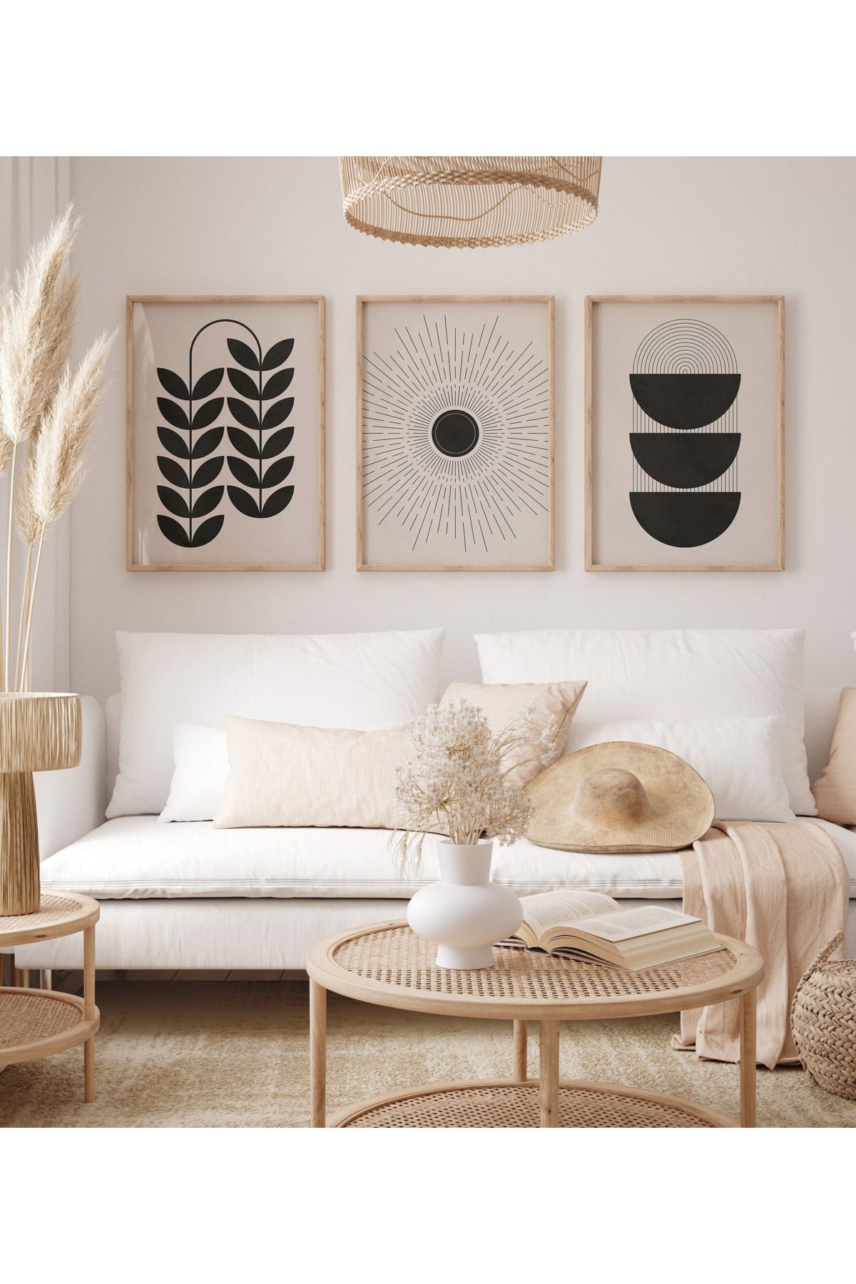 Tuba Decor 3 Parça Ahşap Çerçeve Görünümlü Mdf Tablo Seti