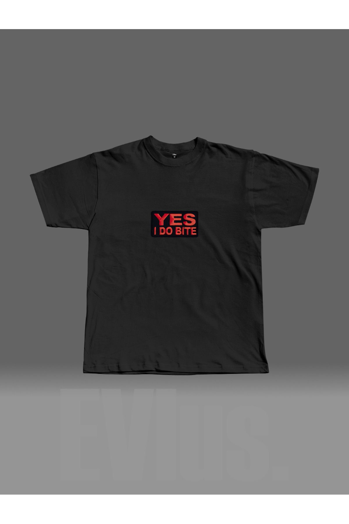 EVIus Oversize Yes I Do Bite Baskılı Bisiklet Yaka T-Shirt