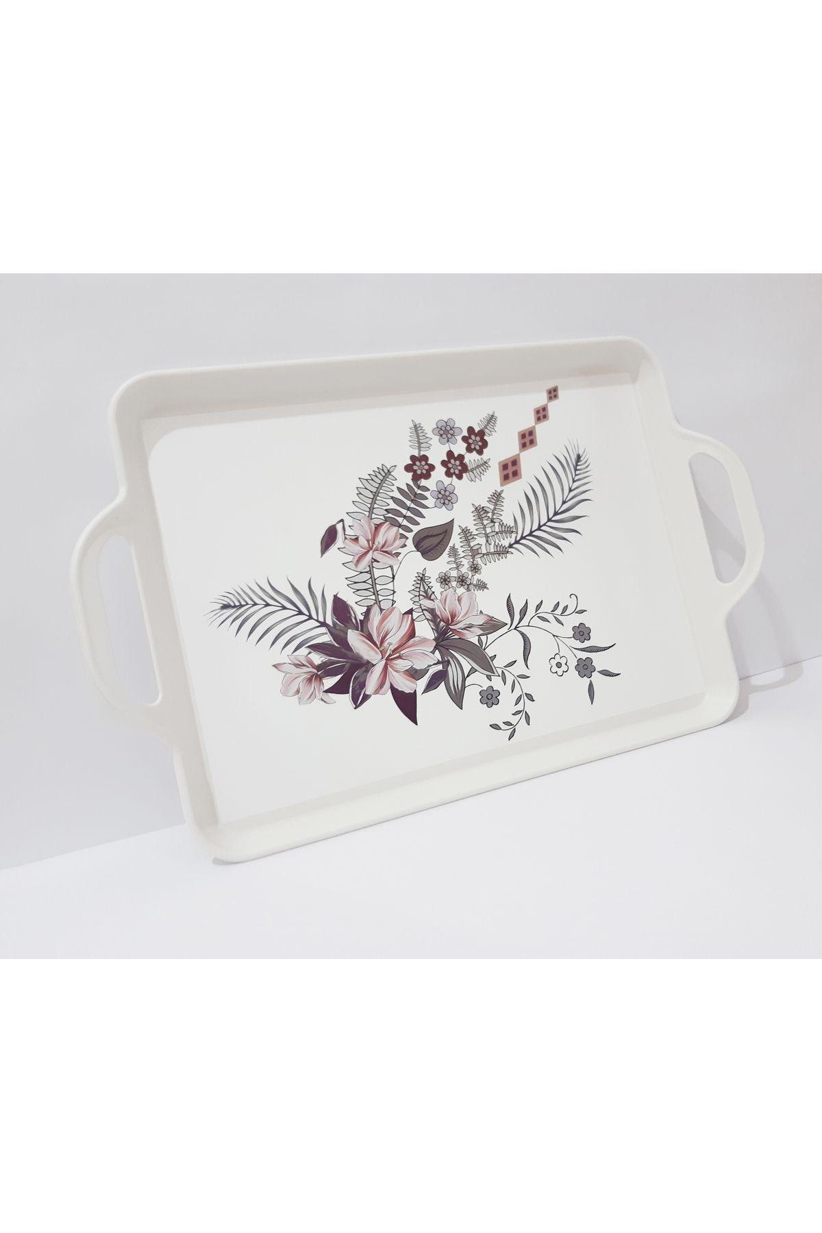 renkli çiçekler Çay Tepsi 39.5x25.5 CM Desenli Plastik Çay Kahve Tepsisi Sunum Tepsi