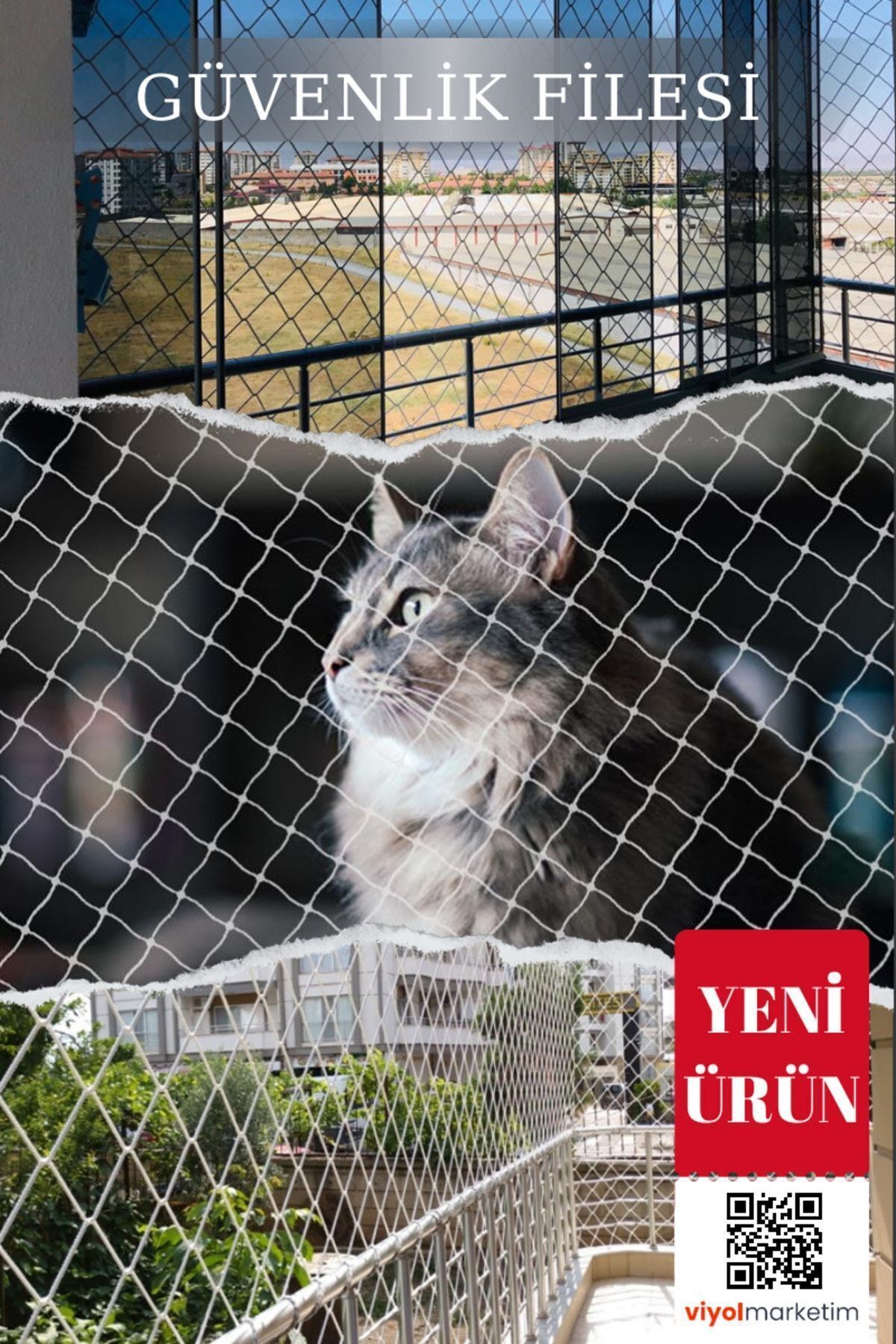 viyolmarketim 🐈Balkon Filesi 15m x 70cm Metre Kuş Filesi Kedi Filesi Kuş Ağı Kuş Önleme Filesi