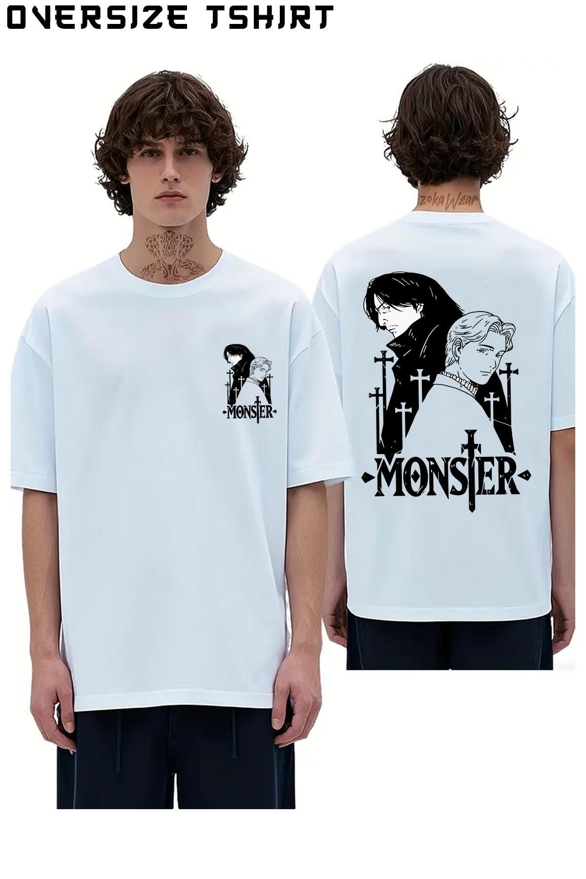 ZOKAWEAR Monstre-Johan-Liebert-Kenzo-Tenma Sırt Baskılı Oversize Tişört