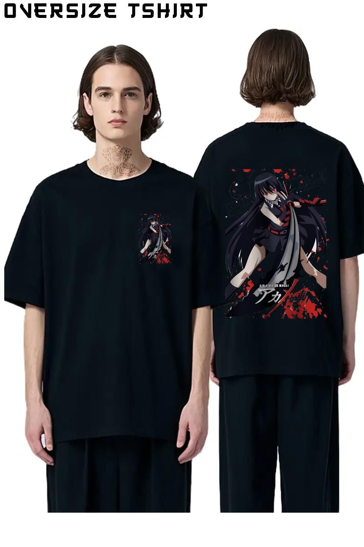 ZOKAWEAR Akame-Ga-Kill-Anime Sırt Baskılı Oversize Tişört