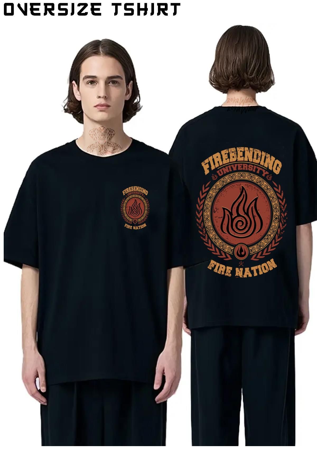 ZOKAWEAR Avatar-Firebending,Iroh-university,Zuko-Fire-nation,Avatar-last Sırt Baskılı Oversize Tişört