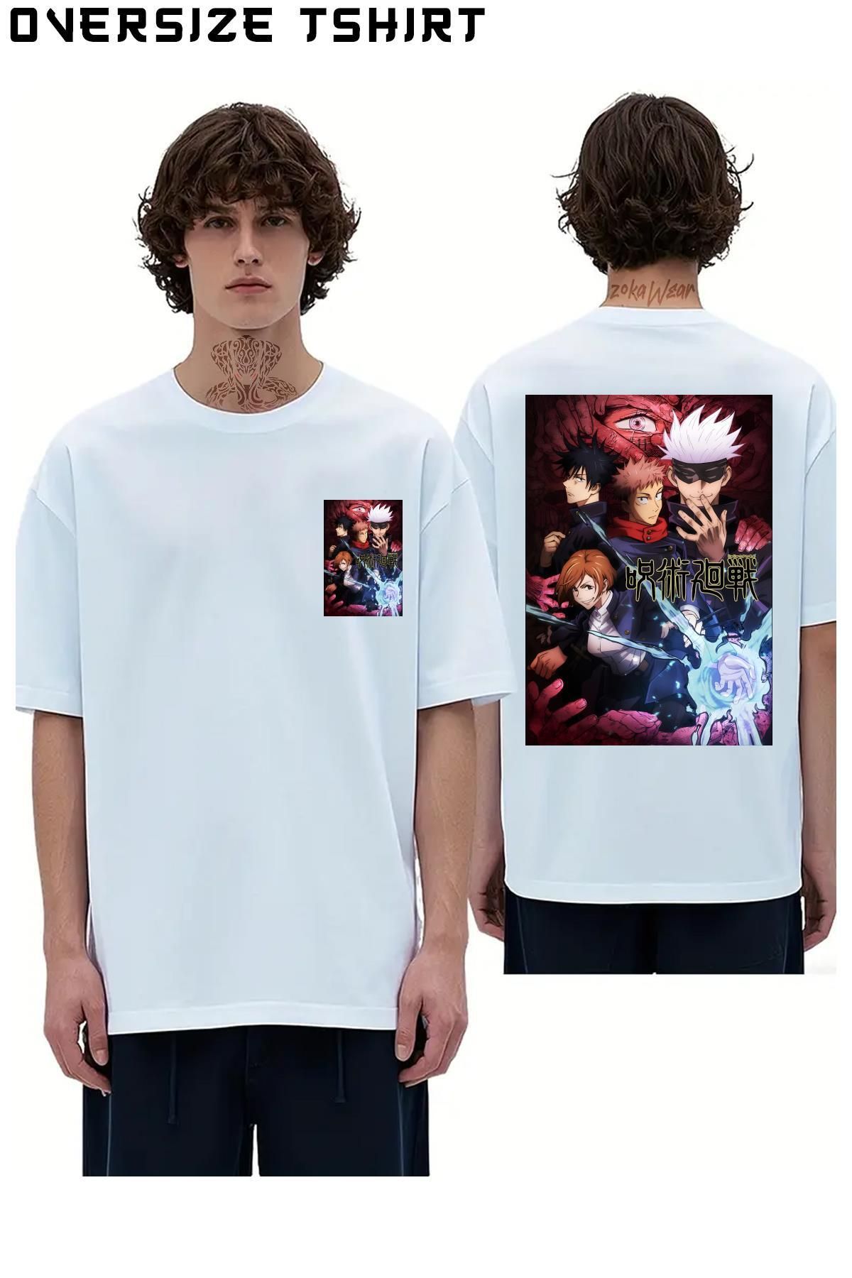 ZOKAWEAR Jujutsu-Kaisen-Karakterleri Sırt Baskılı Oversize Tişört