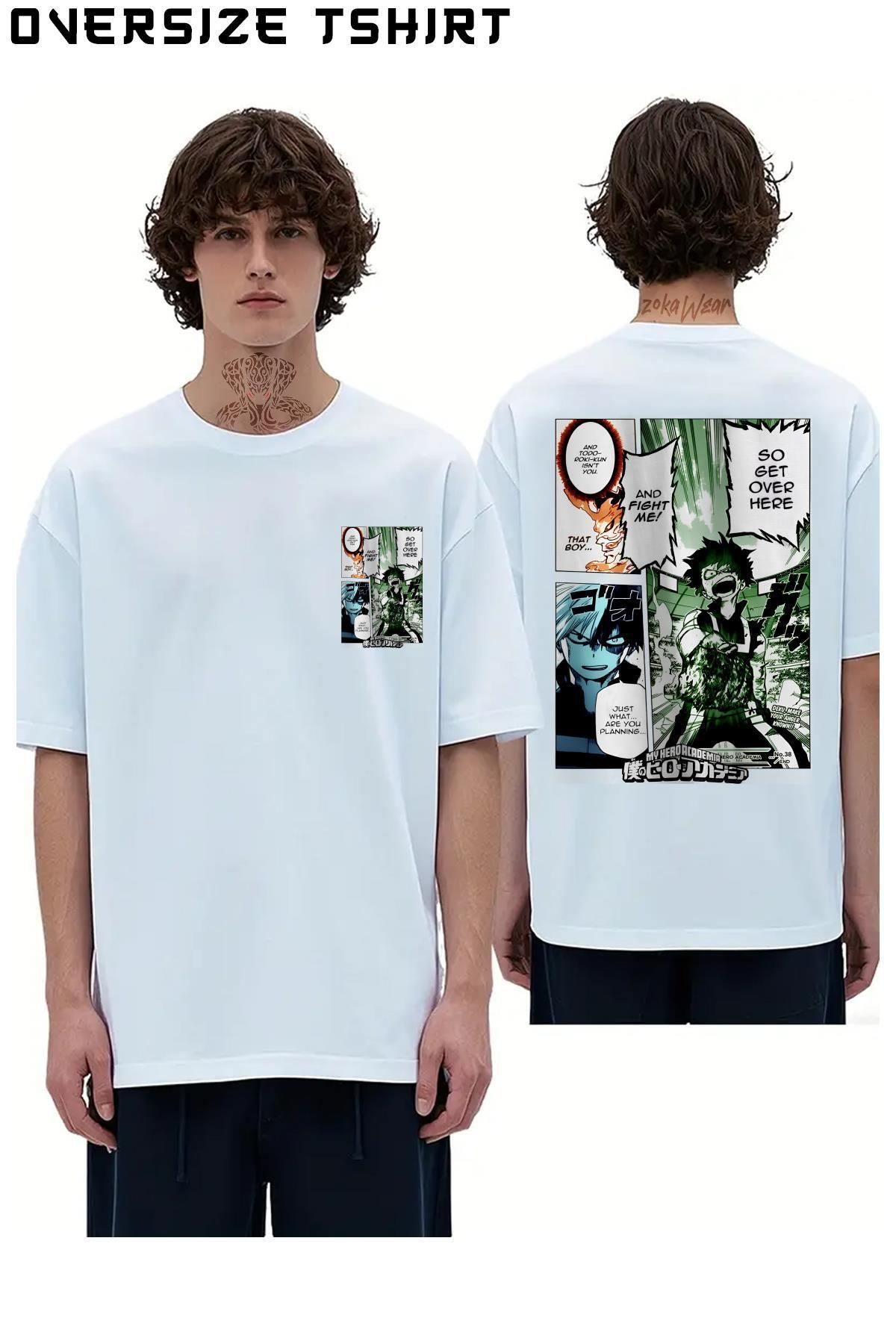 ZOKAWEAR My-Hero-Academia-Midoriya-Vs-Todoroki Sırt Baskılı Oversize Tişört