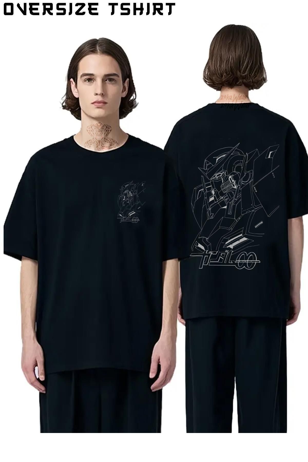 ZOKAWEAR Gundam-00-Exia-Bust Sırt Baskılı Oversize Tişört