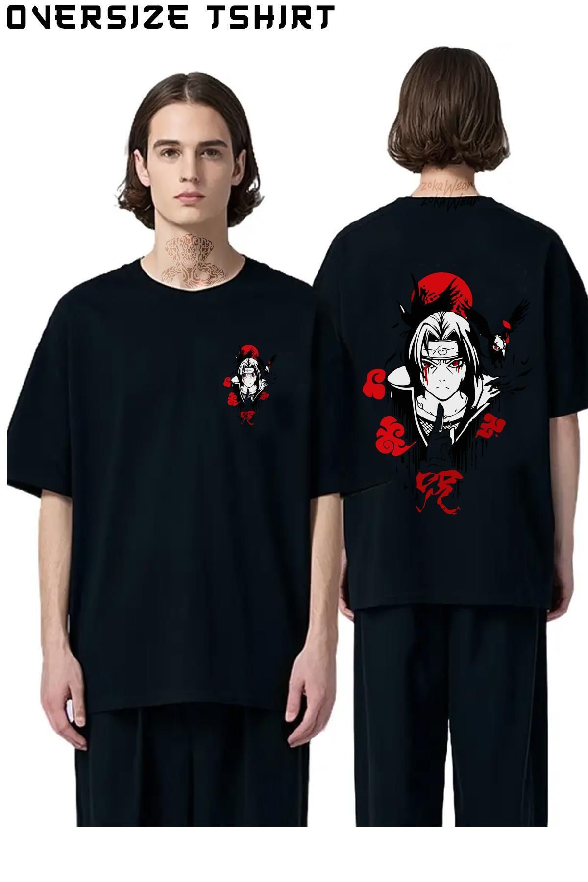 ZOKAWEAR Itachi-Uchiha-Naruto-Anime-Manga-Özel Sırt Baskılı Oversize Tişört