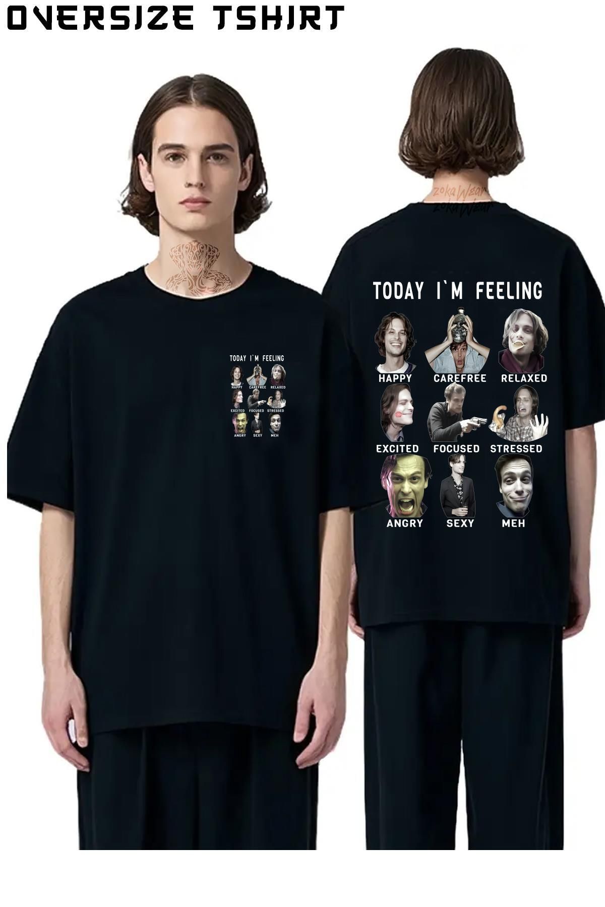 ZOKAWEAR Spencer-Reid-Matthew-Gray-Gubler-Funny-Feelings Sırt Baskılı Oversize Tişört