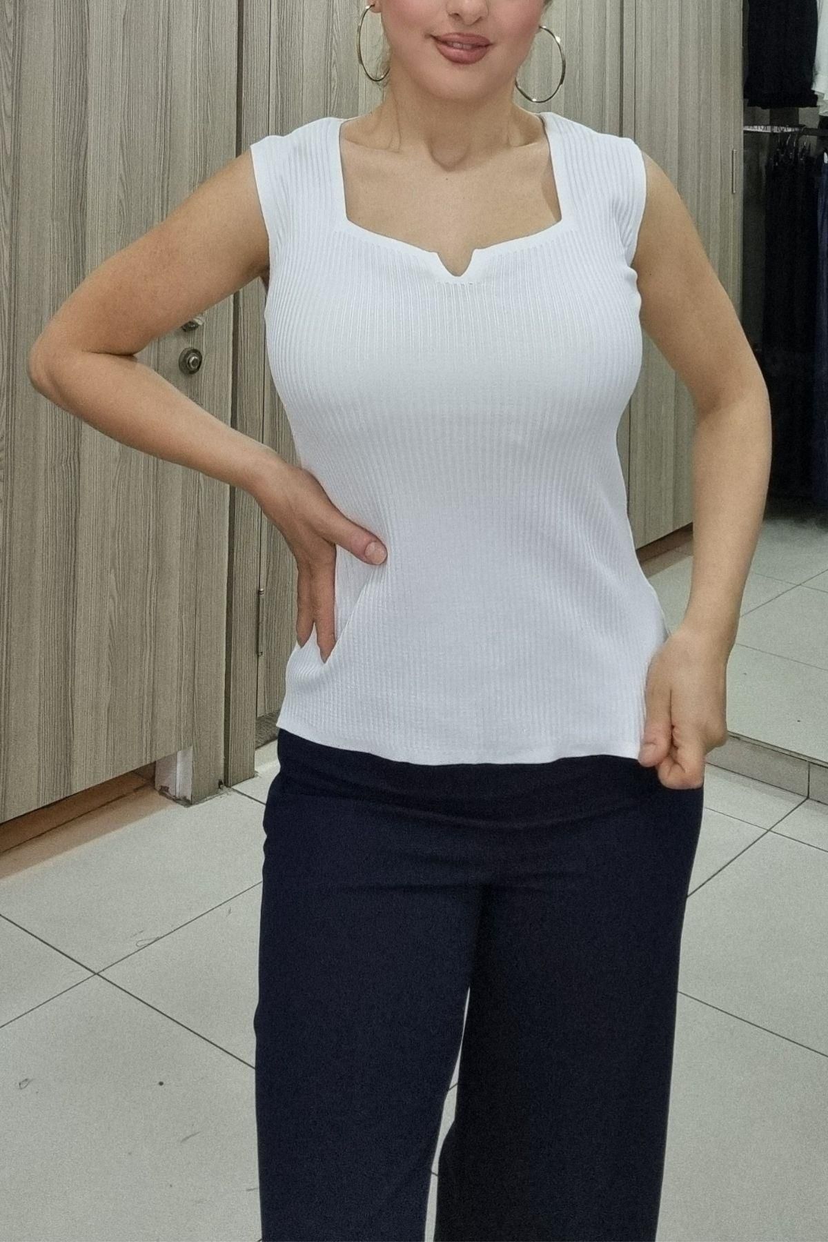 Maya Butik Kolsuz Yazlık Triko Basic Bluz - 0165