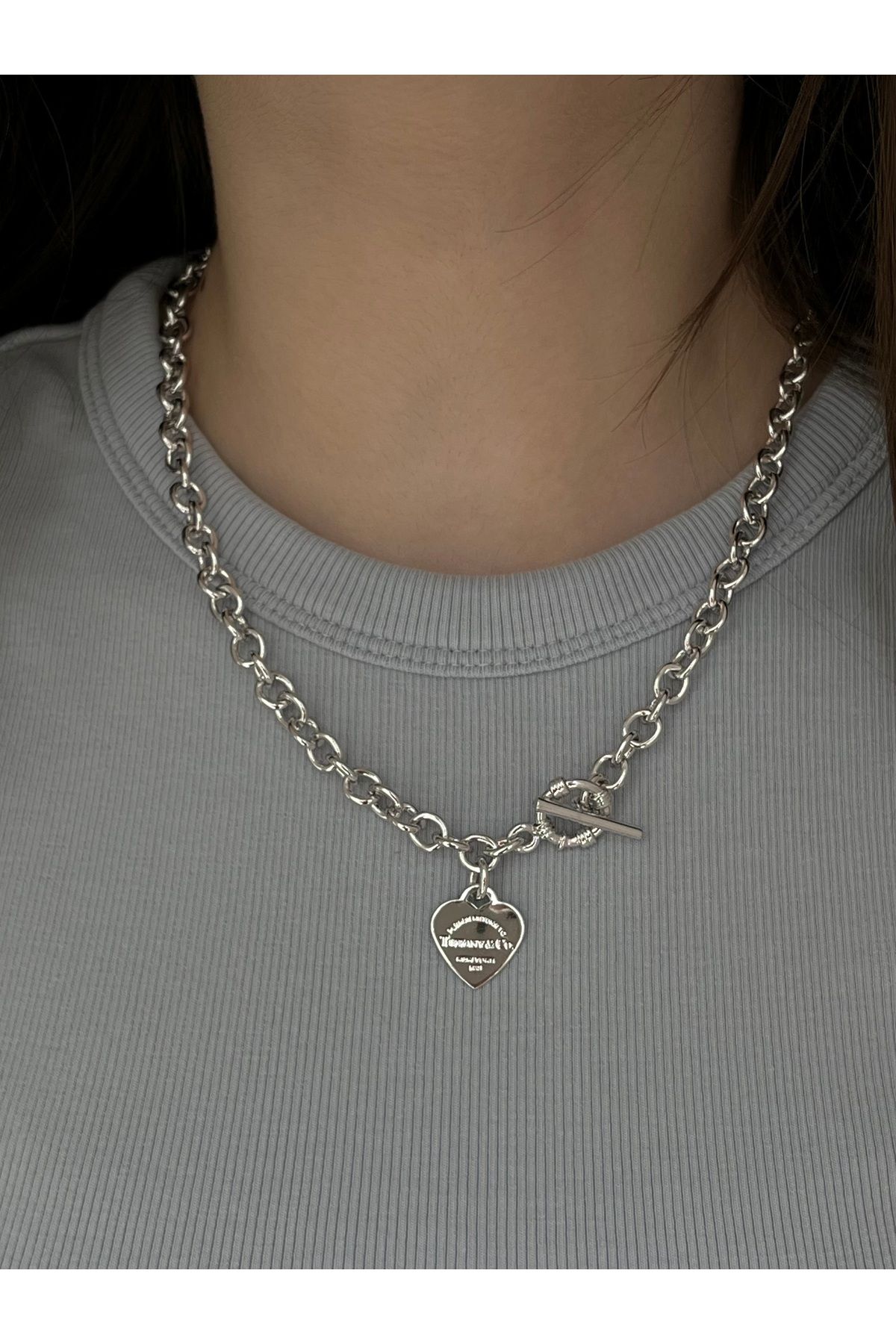 Twinssis Accessories Tiff Yazılı Kilit Kalp Chain Kolye