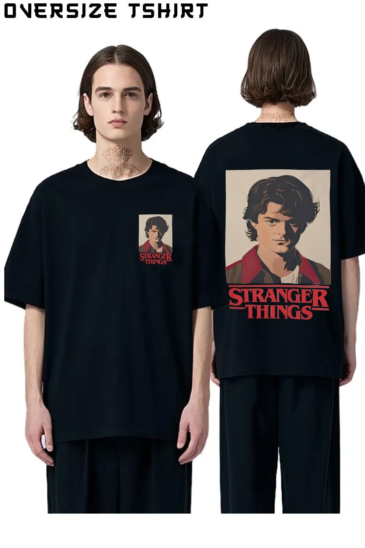 ZOKAWEAR Stranger-Things-Steve-Harrington-Vintage Sırt Baskılı Oversize Tişört