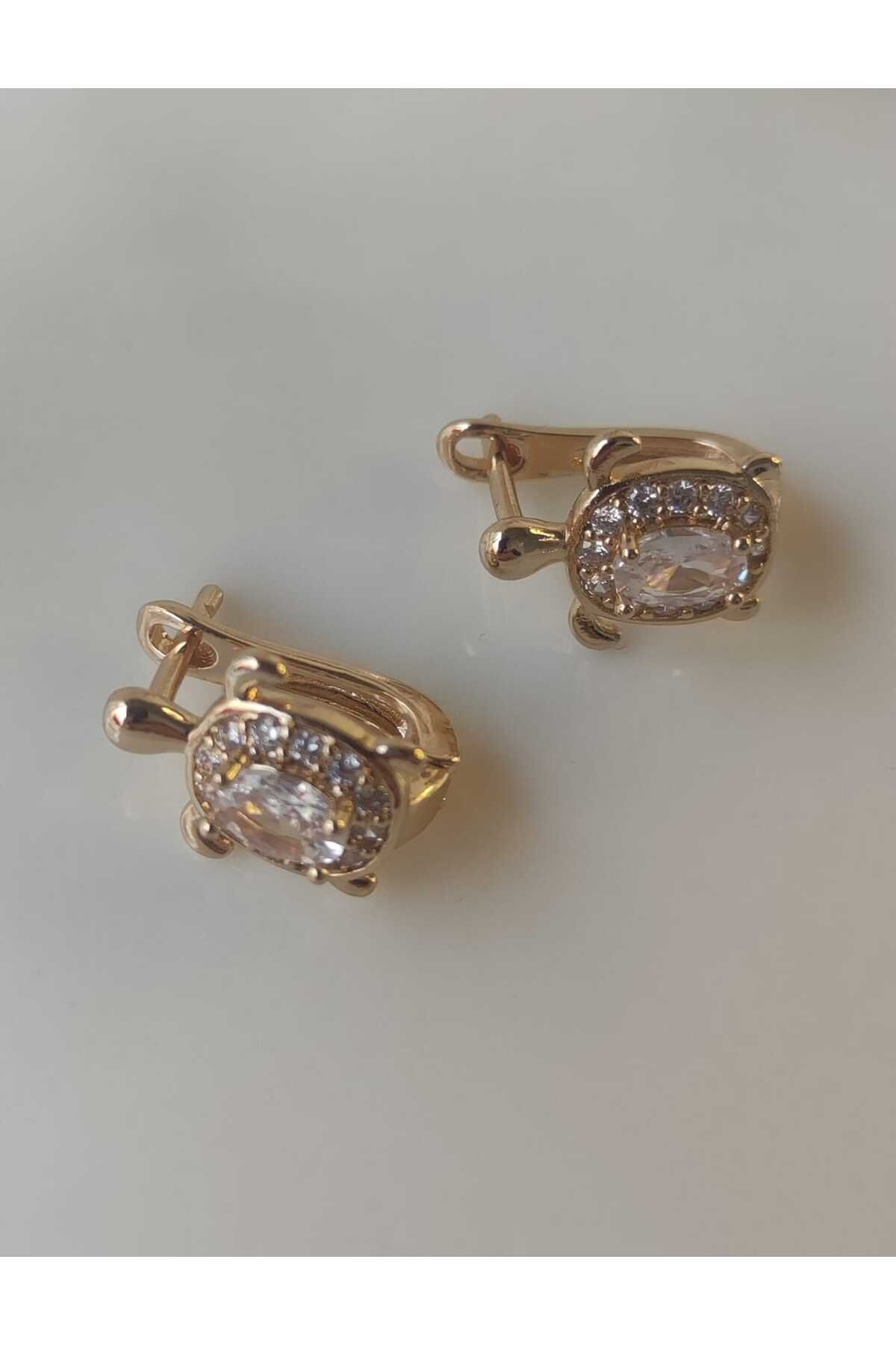 MoS JEWELLERY Gold Renk Zirkon Taşlı Kaplumbağa Figürlü Küpe - Paslanmaz Çelik