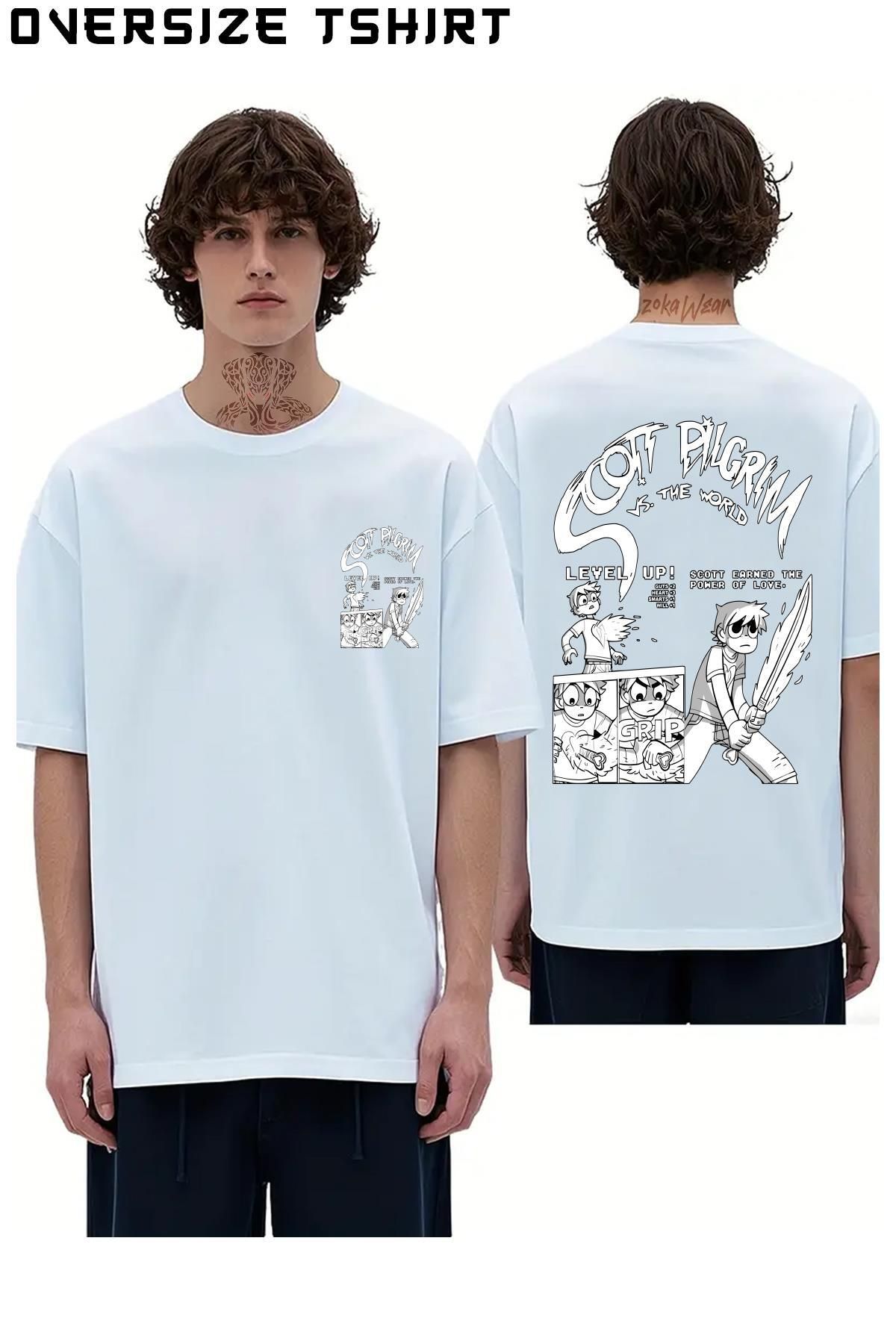 ZOKAWEAR Scott-Pilgrim-Vs-The-World Sırt Baskılı Oversize Tişört