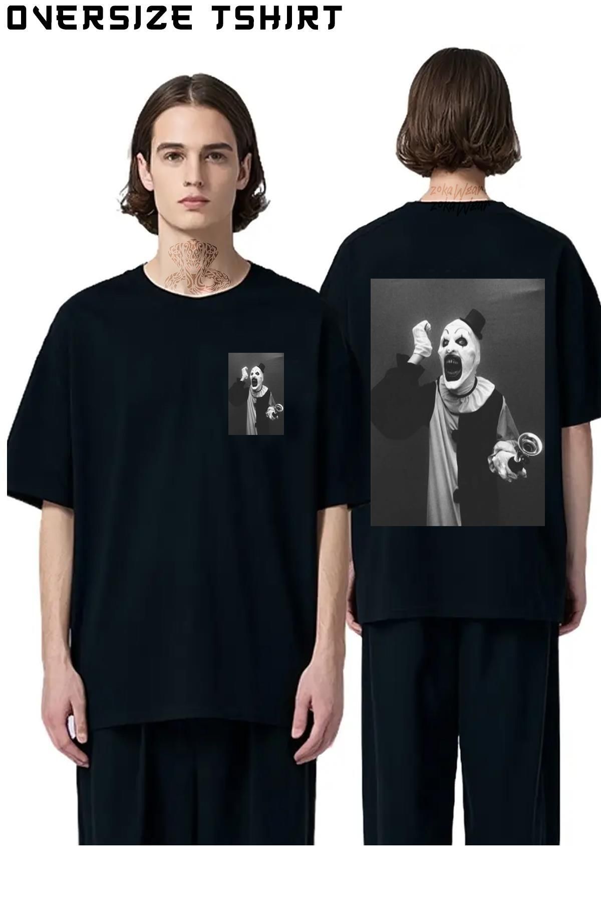 ZOKAWEAR Terrifier-art-the-clown-horror Sırt Baskılı Oversize Tişört