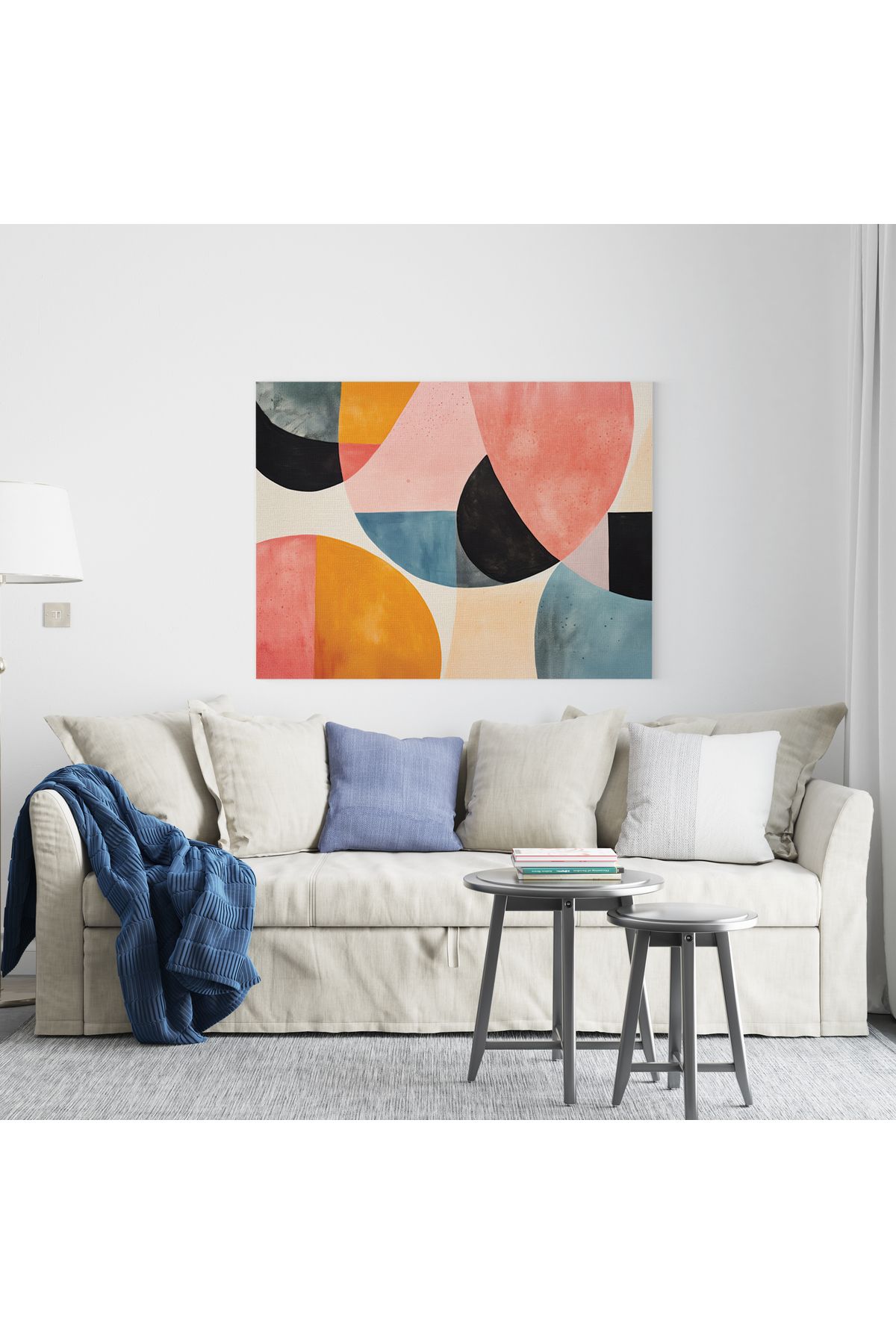 titer %100 Pamuklu Kanvas Dekoratif Tablo - Geometrik Soyut Pastel Tonlar UV Baskı Poster