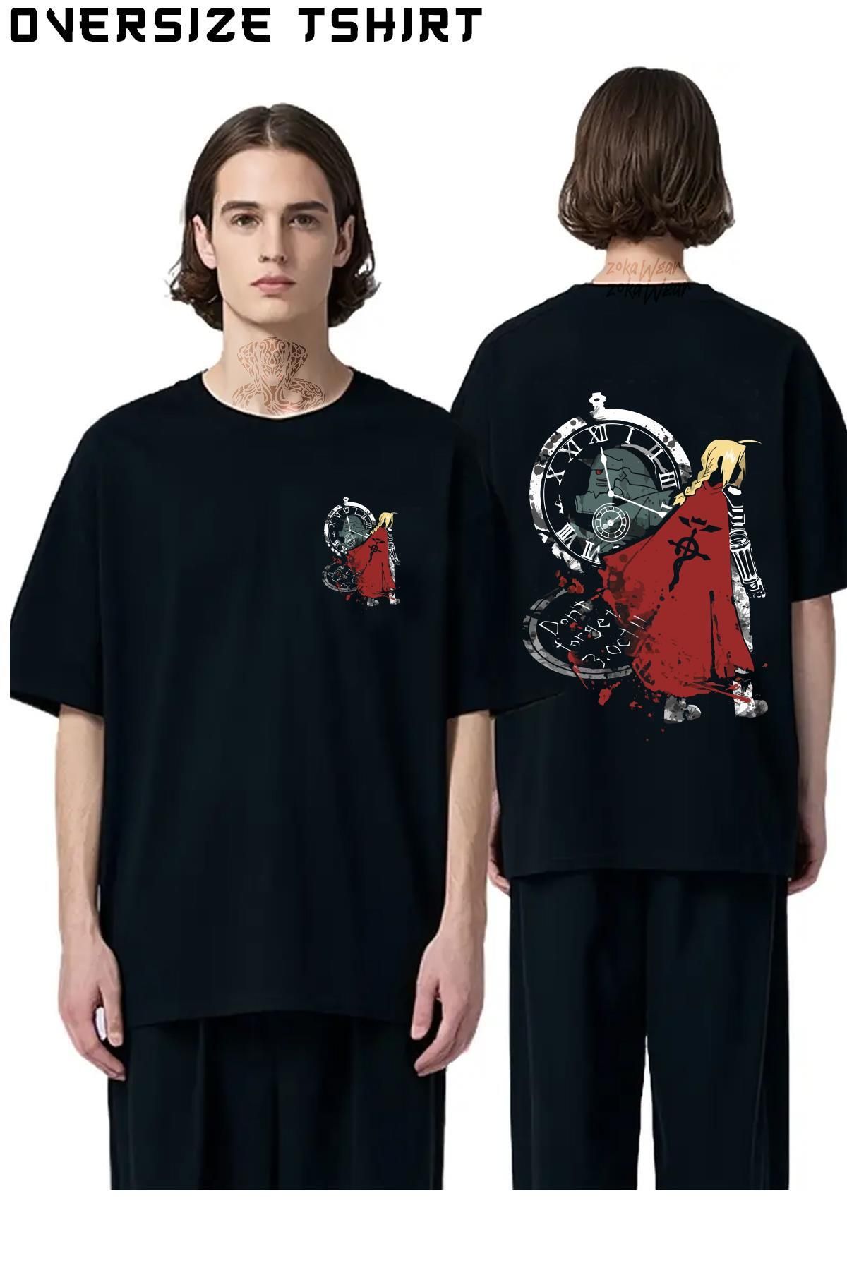 ZOKAWEAR Full-Metal-Alchemist-Edward-Ve-Alphonse Sırt Baskılı Oversize Tişört