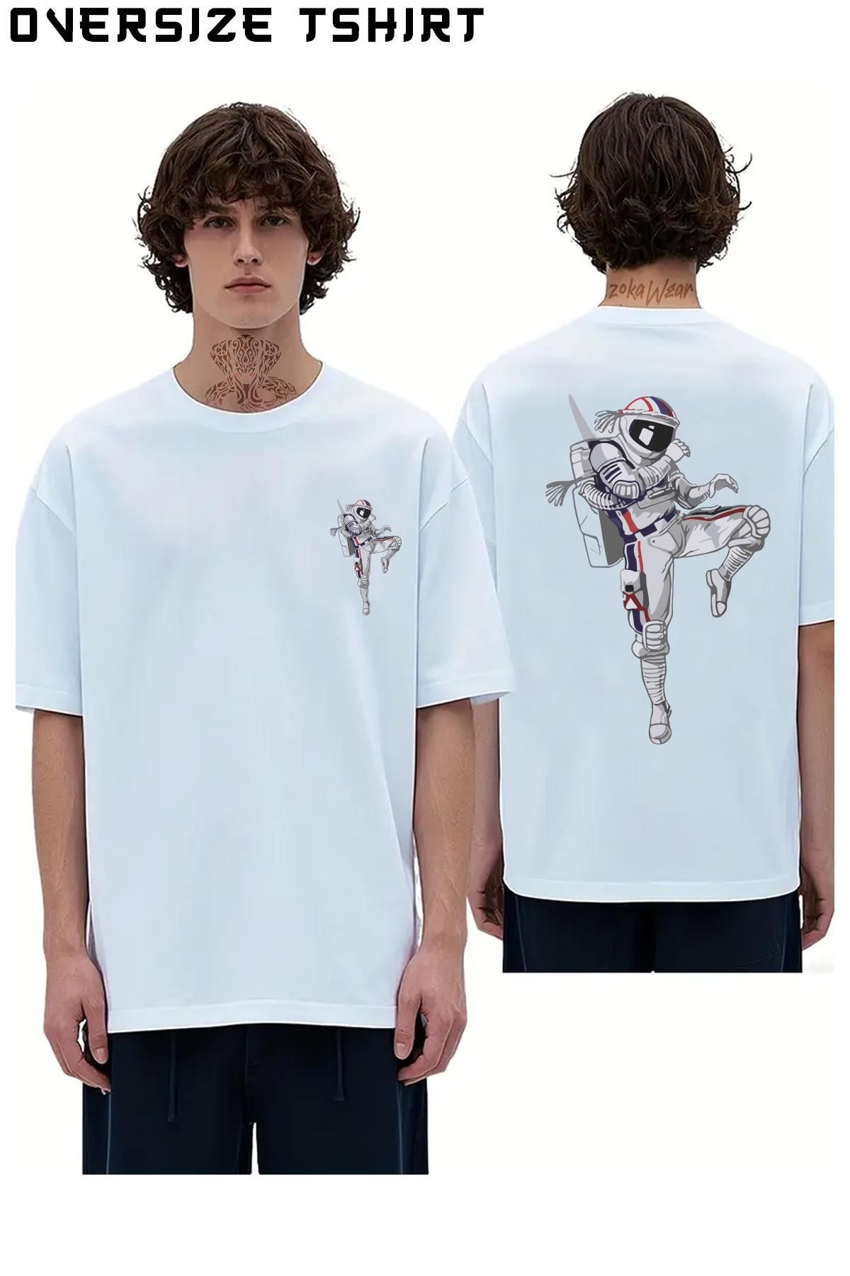 ZOKAWEAR Muay-Thai-Astronaut Sırt Baskılı Oversize Tişört
