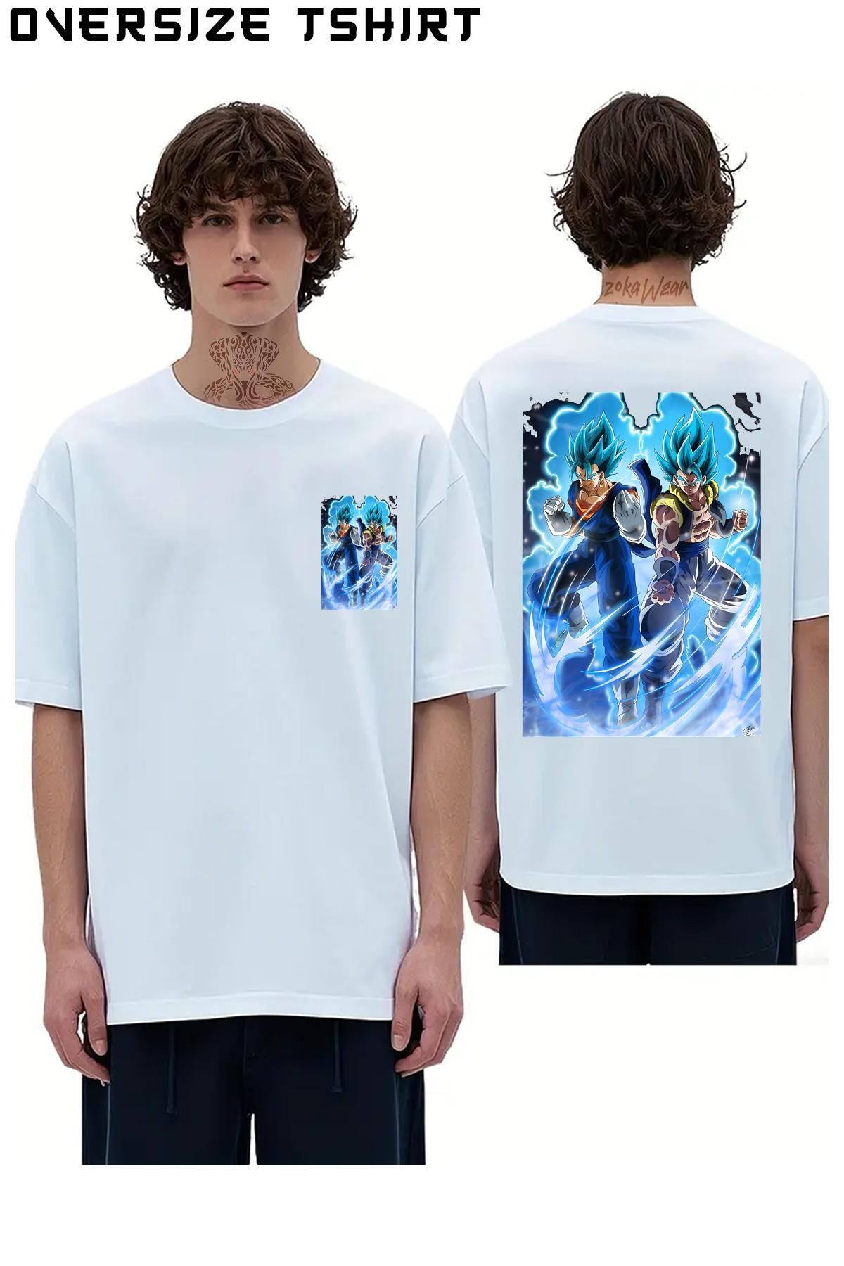 ZOKAWEAR Blue-Vegito-&-Blue-Gogeta Sırt Baskılı Oversize Tişört