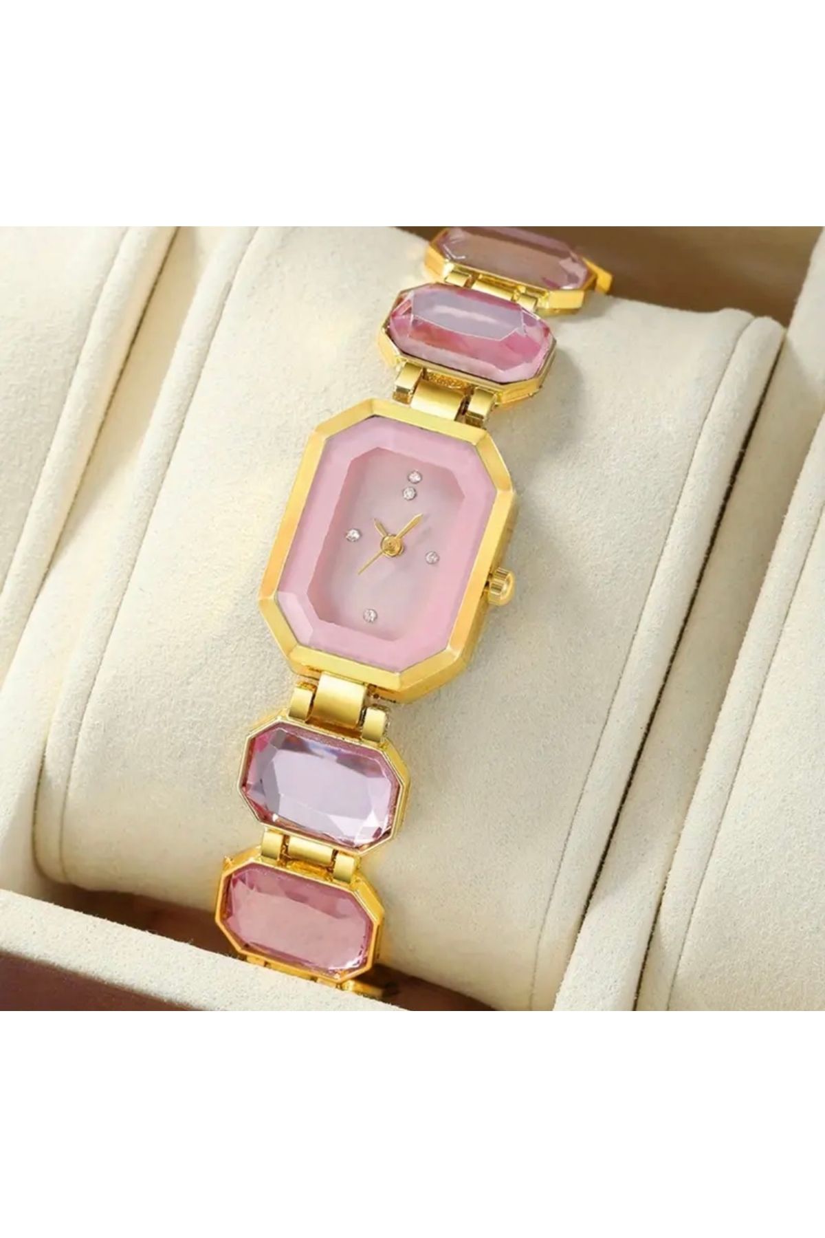 ABETE Pembe Baget Taşlı Şık Saat