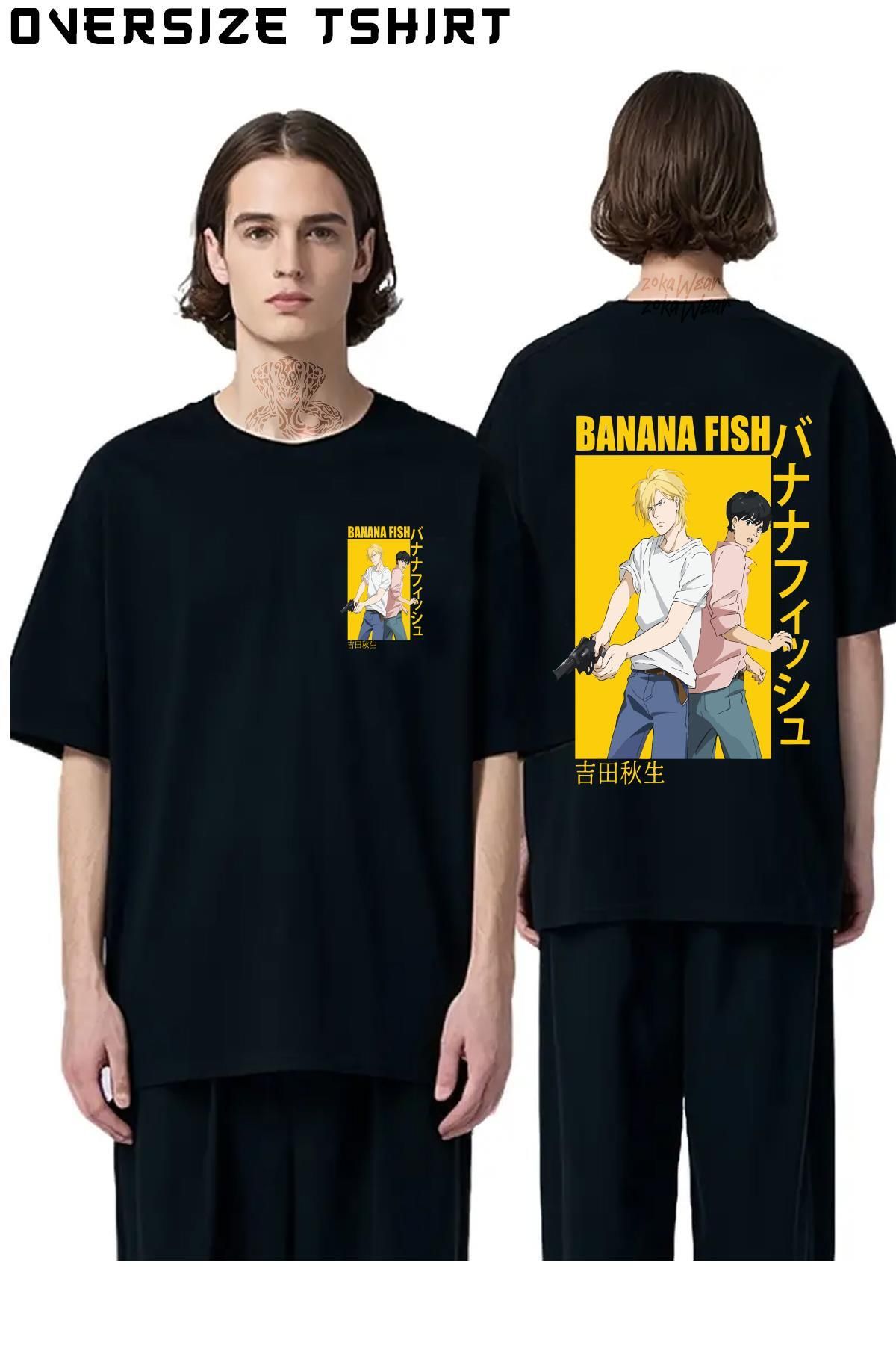 ZOKAWEAR Banana-Fish-Ash-Lynx-Ve-Eiji-Okumura-AnimeE Sırt Baskılı Oversize Tişört