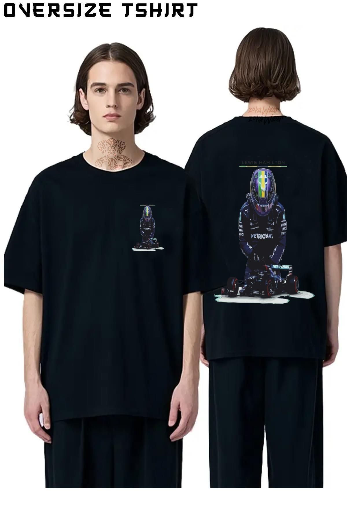 ZOKAWEAR Formula-1-Lewis-Hamilton-F1 Sırt Baskılı Oversize Tişört