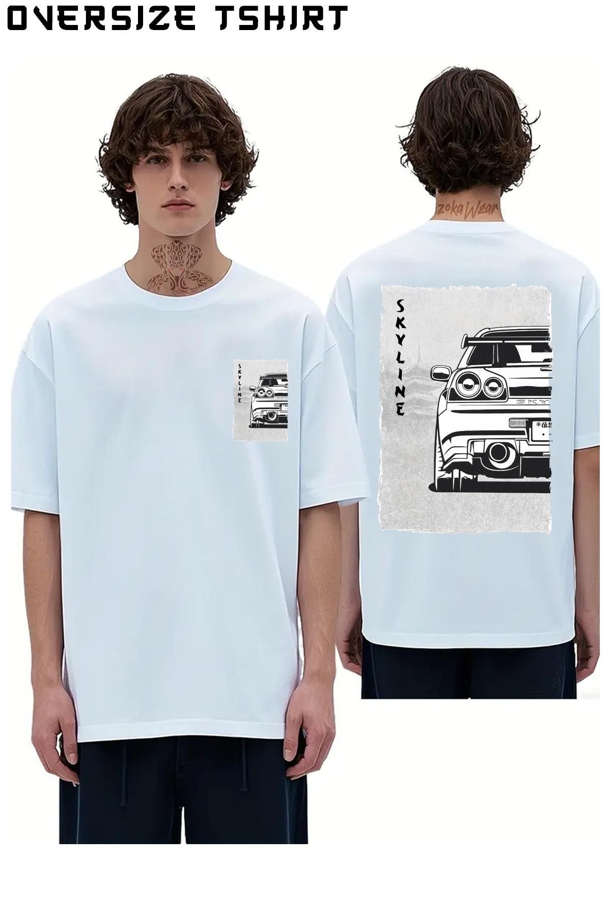 ZOKAWEAR Nissan-Skyline-R34 Sırt Baskılı Oversize Tişört