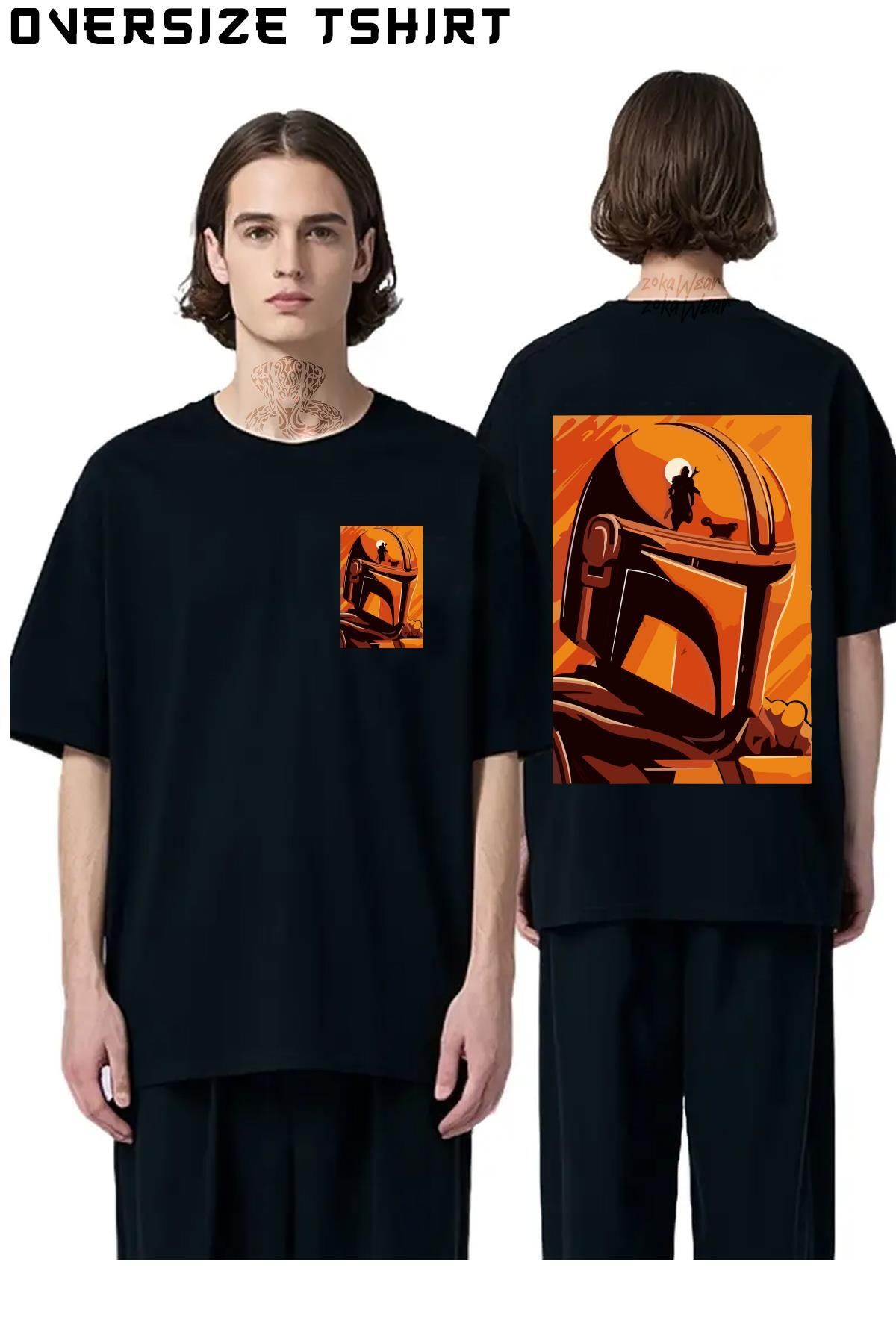 ZOKAWEAR Star-Wars-Mandalorian Sırt Baskılı Oversize Tişört