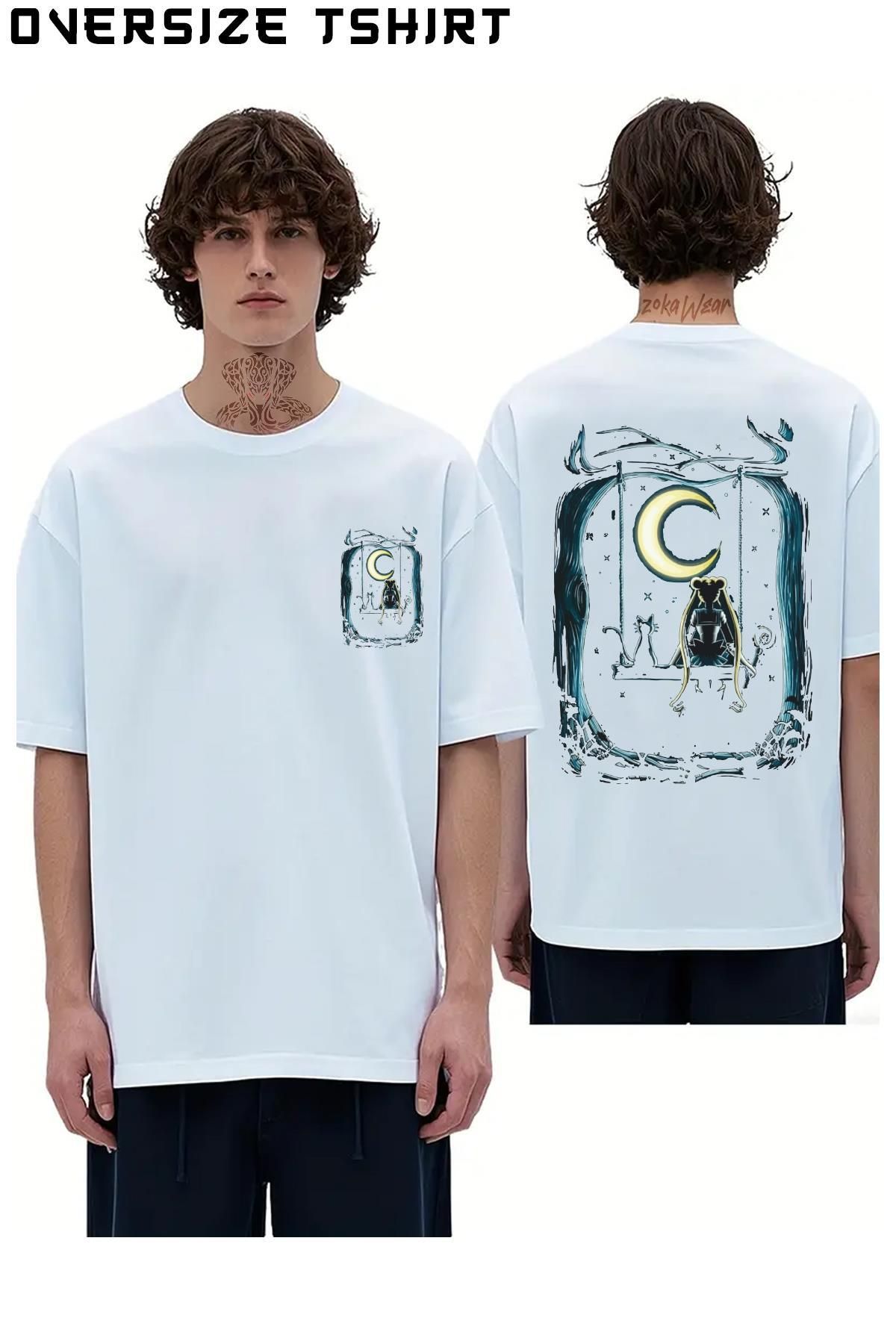 ZOKAWEAR Sailor-Moon-3 Sırt Baskılı Oversize Tişört