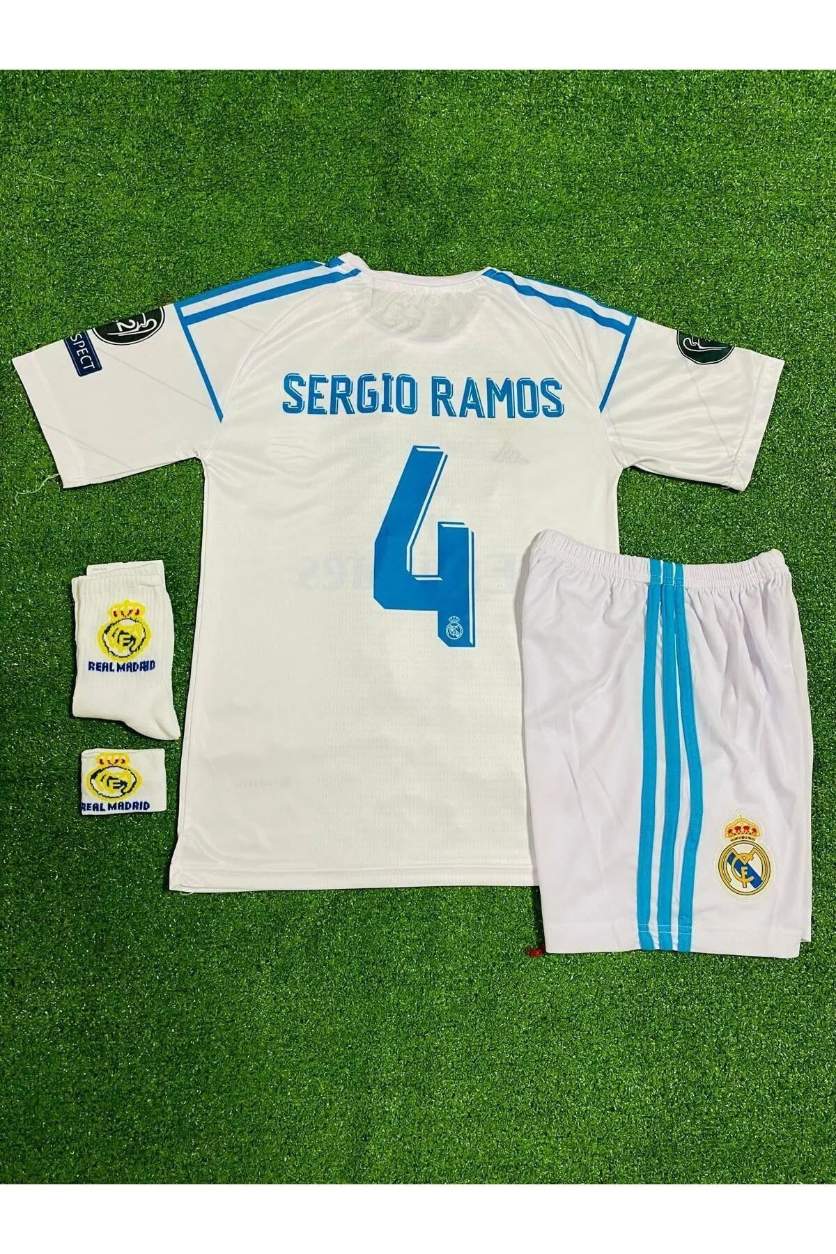 yenteks Real.Madird. Sergio Ramos 2018 Beyaz Çocuk Forması 4 parça