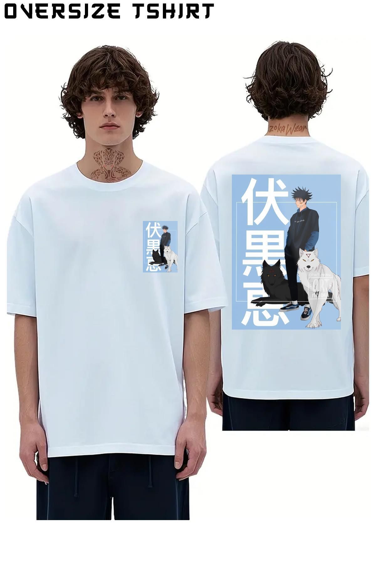 ZOKAWEAR Jujutsu-Kaisen-Megumi-Fushiguro Sırt Baskılı Oversize Tişört
