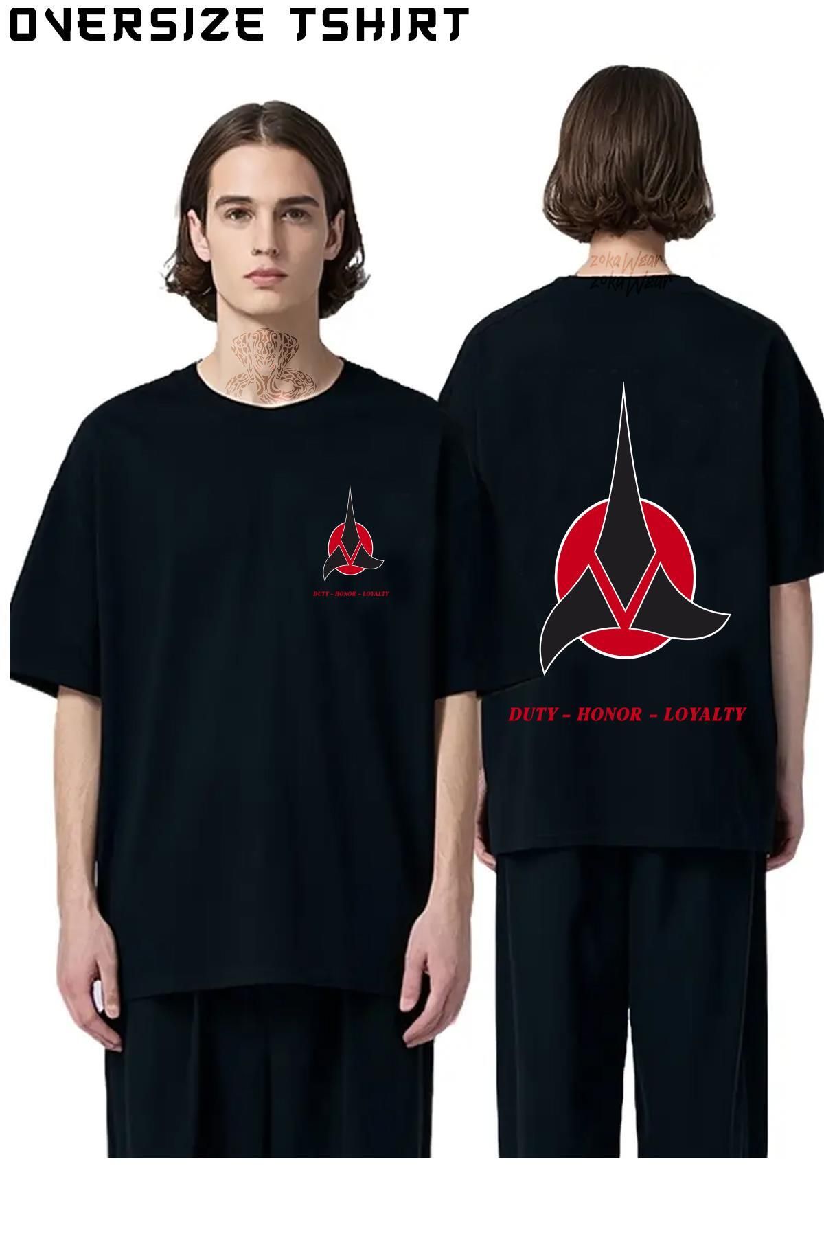 ZOKAWEAR The-Original-Series-Duty-Honor-Loyalty-Klingon Sırt Baskılı Oversize Tişört