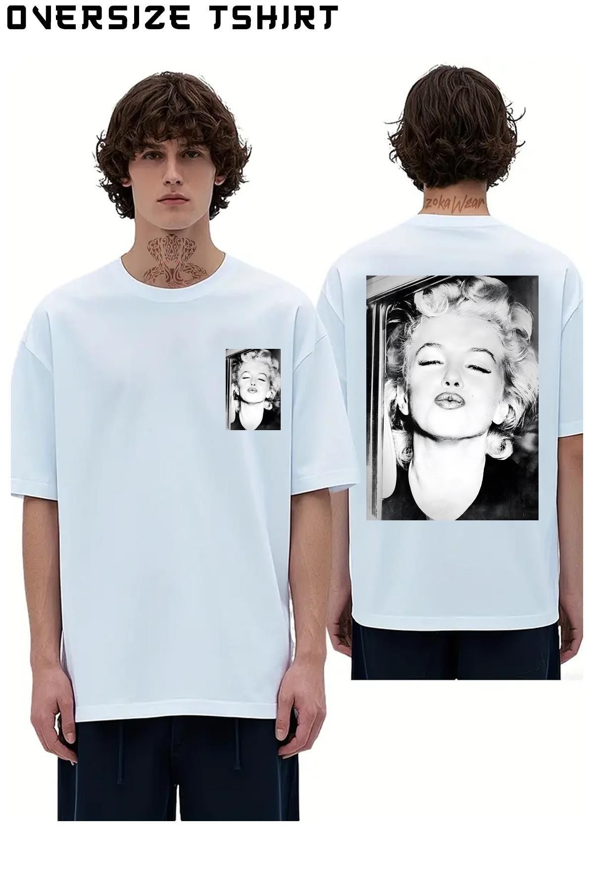 ZOKAWEAR Marilyn-Monroe-Bw-Vintage-D59 Sırt Baskılı Oversize Tişört