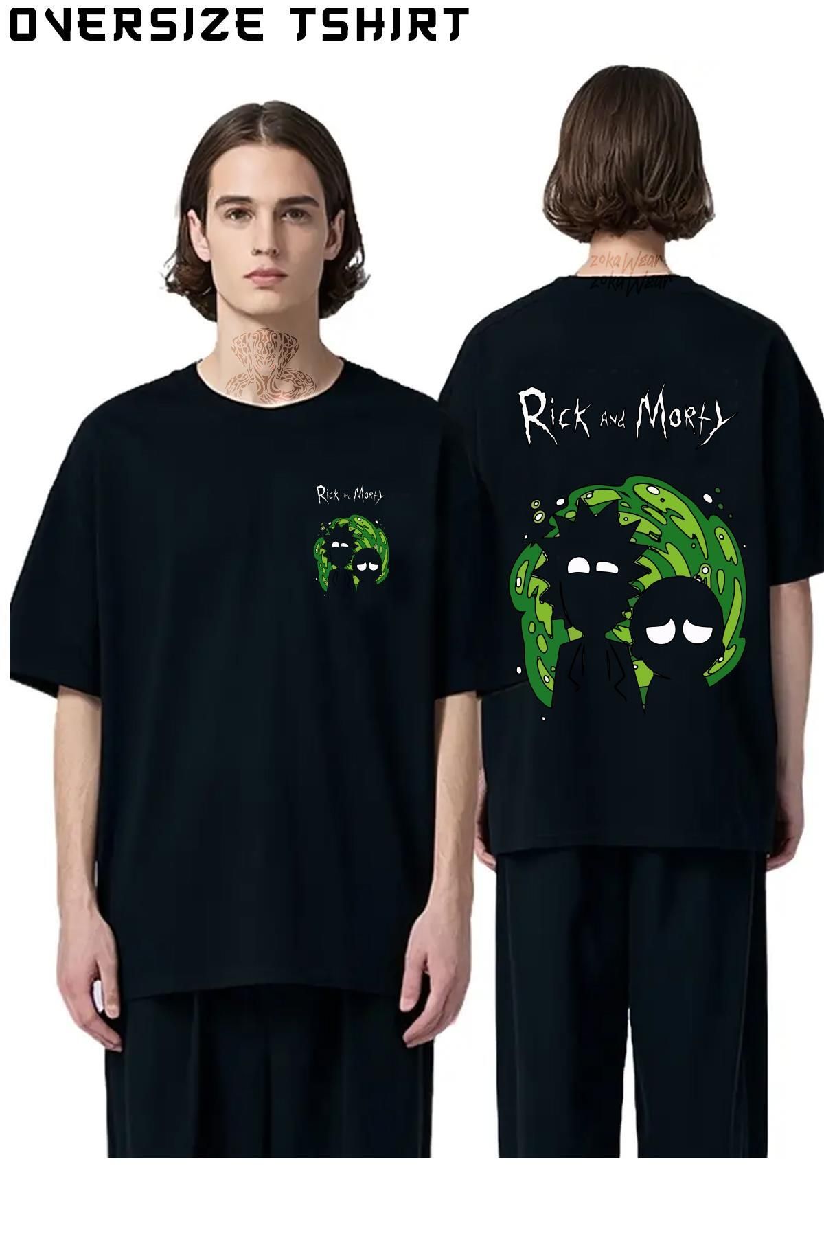 ZOKAWEAR Portal-Rick-And-Morty Sırt Baskılı Oversize Tişört