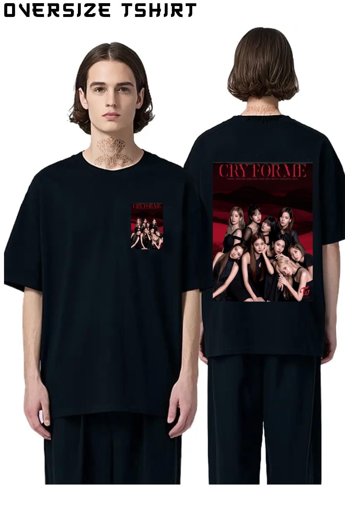 ZOKAWEAR Cry-For-Me-K-pop-Twice Sırt Baskılı Oversize Tişört