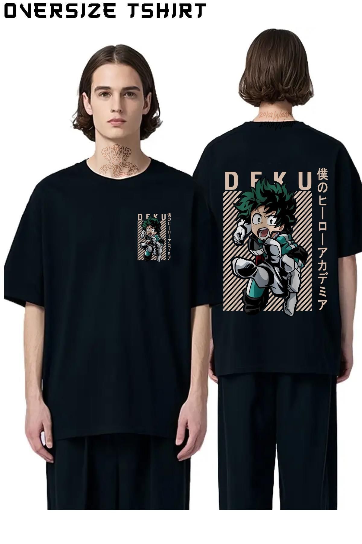 ZOKAWEAR My-Hero-Academia-Izuku-Midoriya-Deku Sırt Baskılı Oversize Tişört