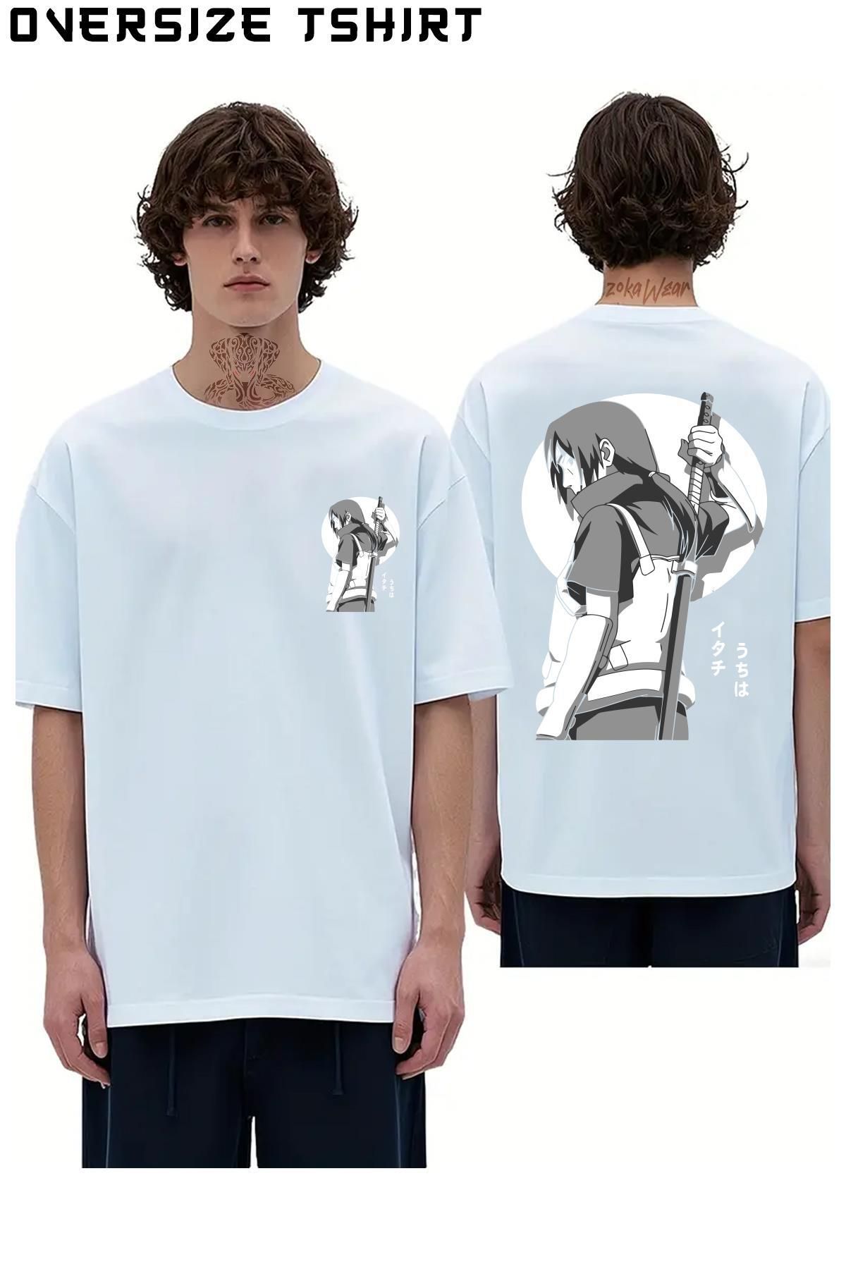 ZOKAWEAR Uchiha-Itachi-Tasarım Sırt Baskılı Oversize Tişört