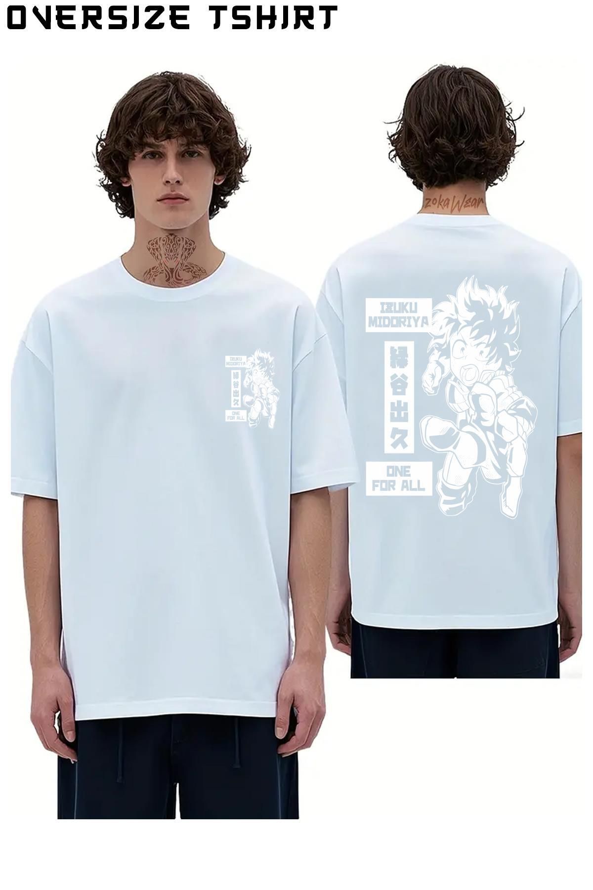 ZOKAWEAR My-Hero-Academia-Izuku-Midoriya-wh Sırt Baskılı Oversize Tişört