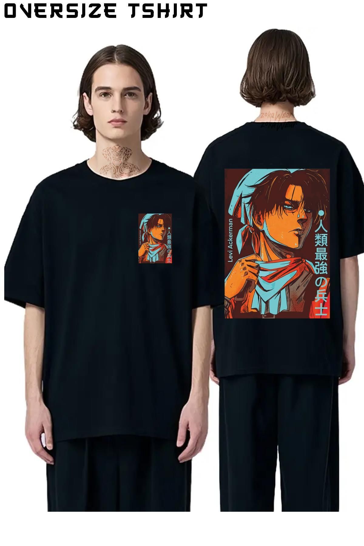 ZOKAWEAR Attack-On-Titan-Levi-Ackerman-Animee Sırt Baskılı Oversize Tişört