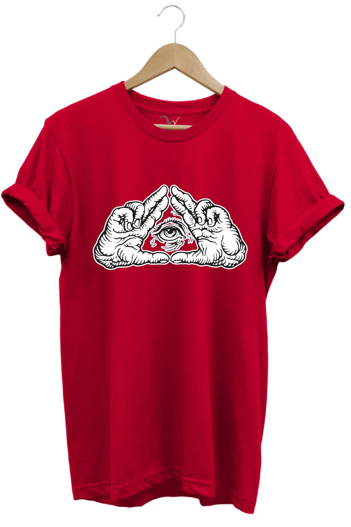 onsrawear Unısex Gizemli Göz Sembolü ve El Figürü Baskılı %100 Pamuk Basic T-shirt