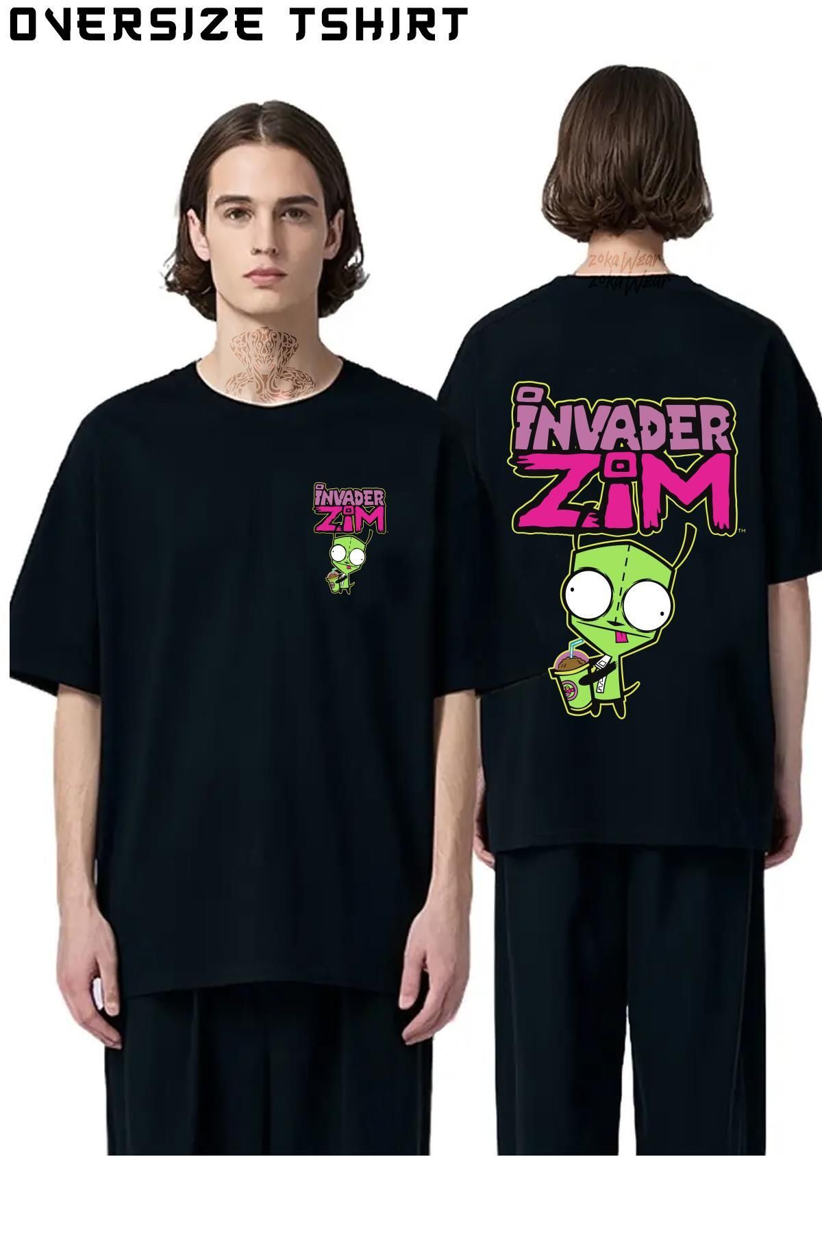ZOKAWEAR Invader-Zim-Gir-Snacking Sırt Baskılı Oversize Tişört
