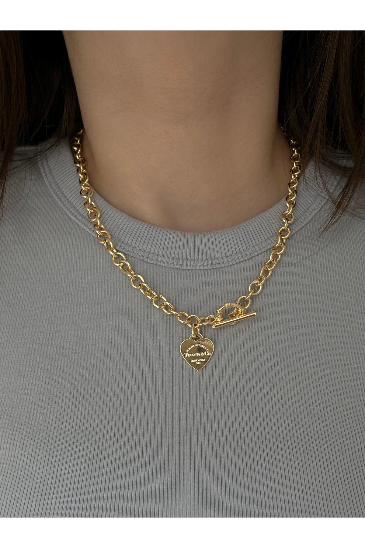 Twinssis Accessories Tiff Yazılı Kilit Kalp Chain Kolye